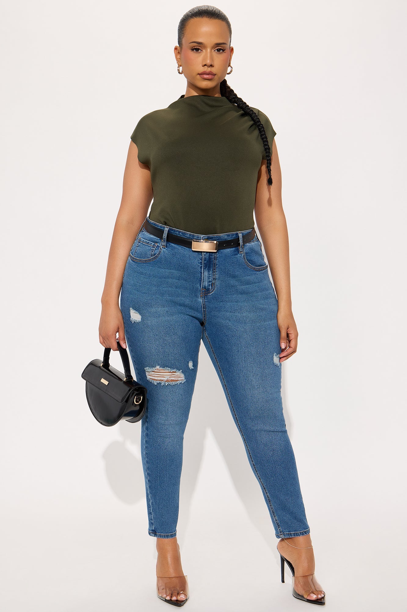 Vibe Check Curvy Stretch Ripped Skinny Jeans - Medium Wash