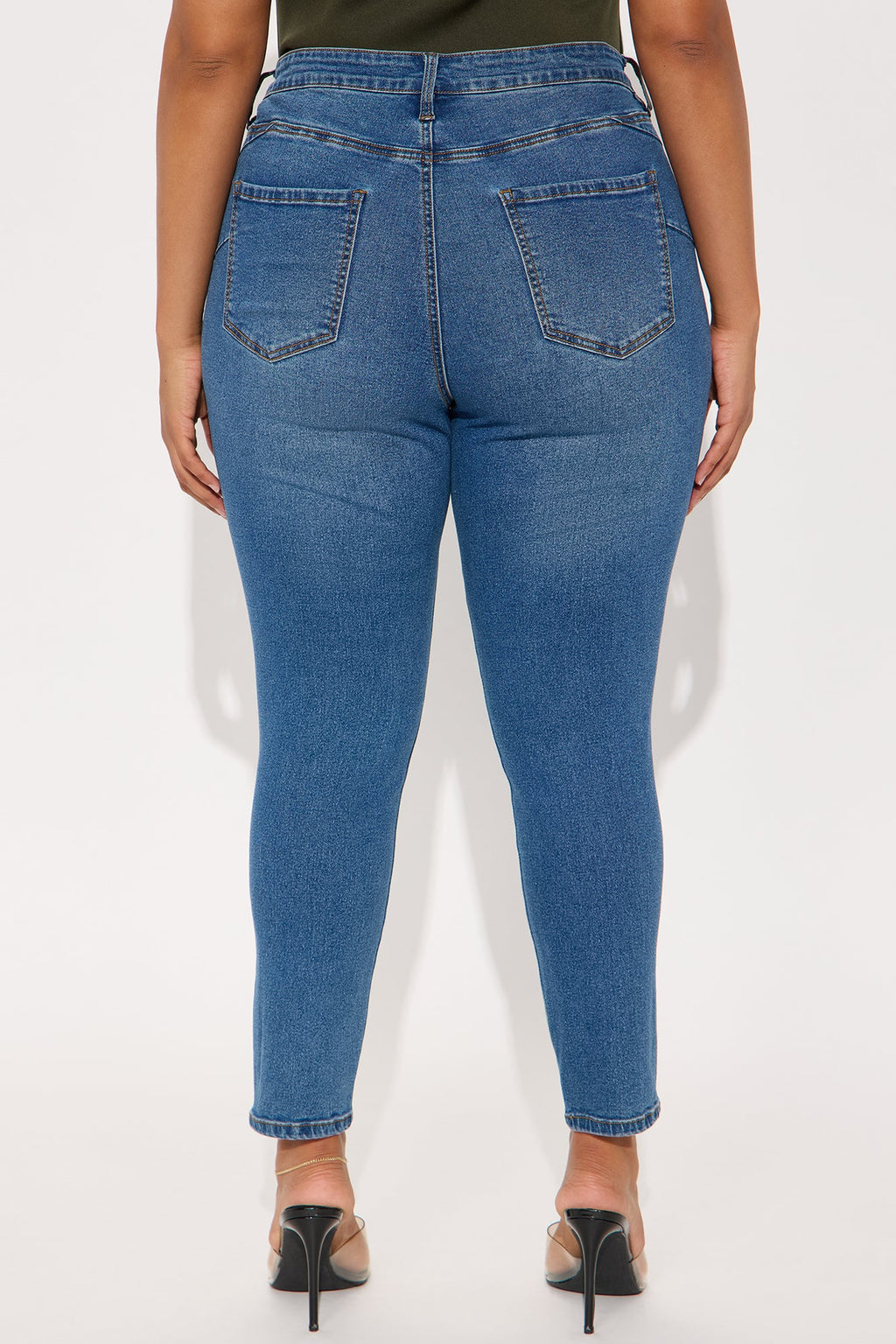 Vibe Check Curvy Stretch Ripped Skinny Jeans - Medium Wash