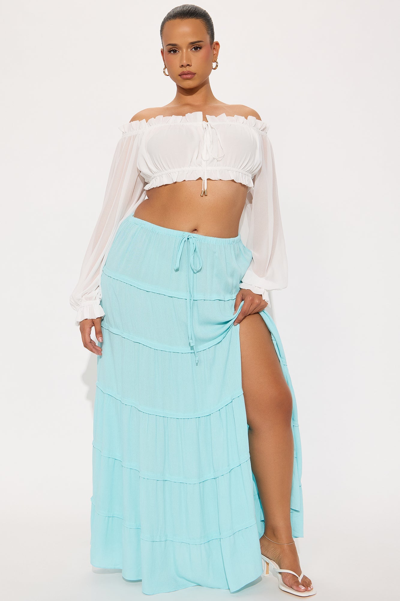 Go With The Flow Sheer Gauze Maxi Skirt - Light Blue