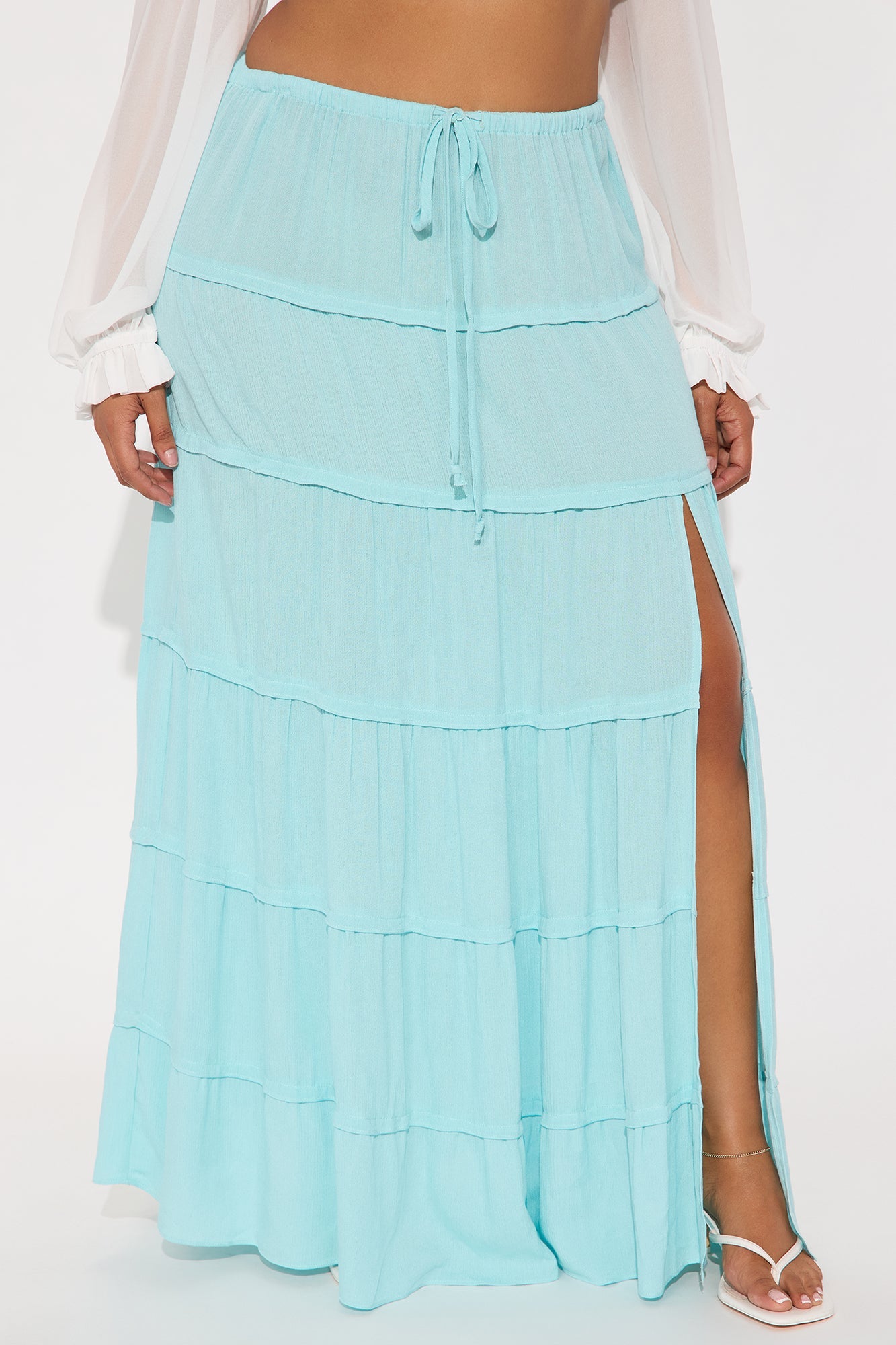 Go With The Flow Sheer Gauze Maxi Skirt - Light Blue