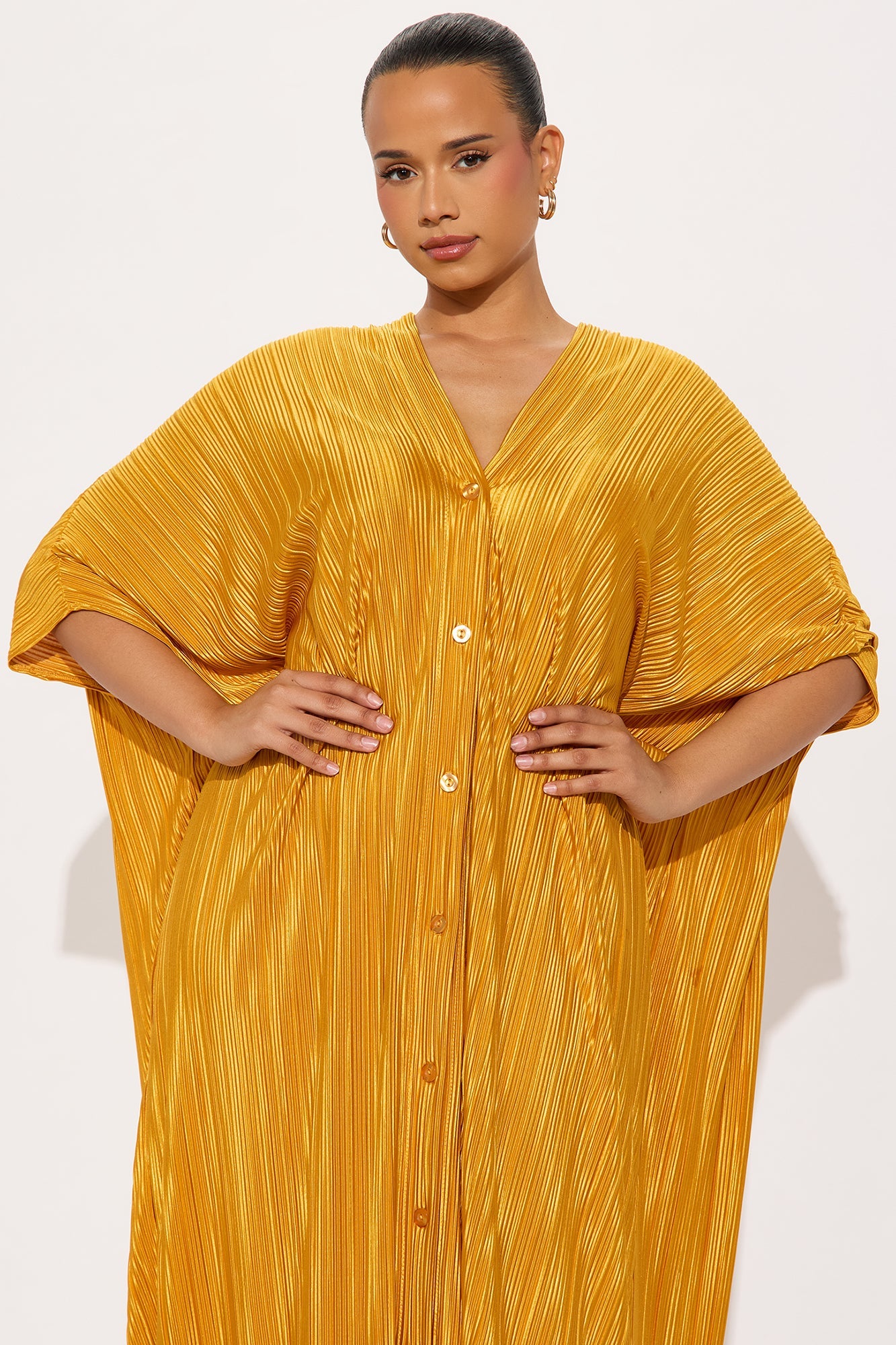 Isa Plisse Maxi Shirt Dress - Mustard