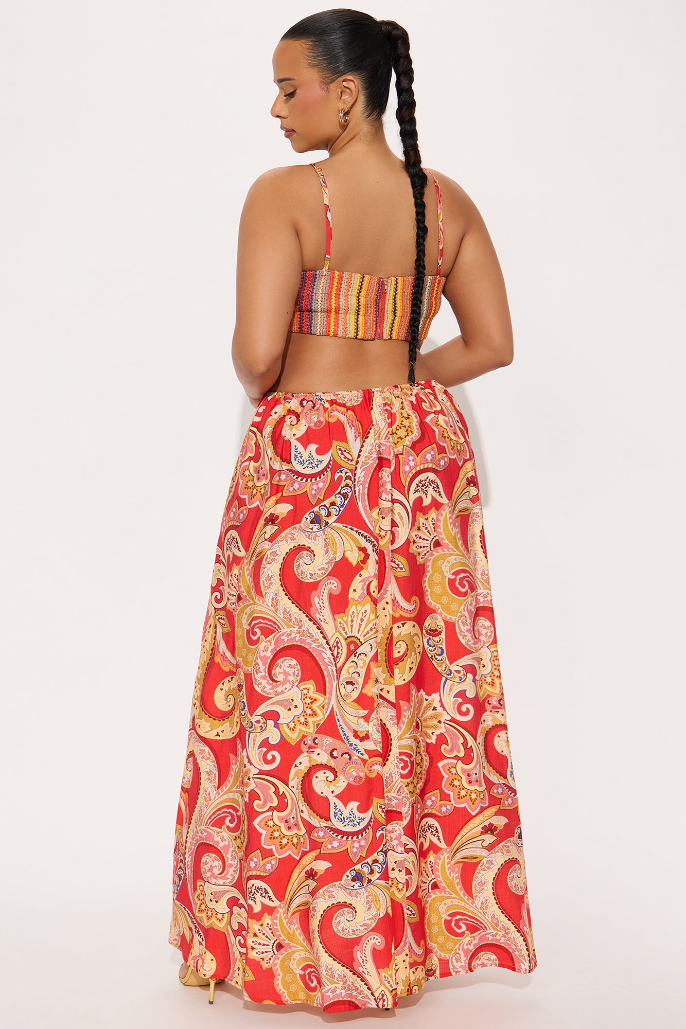 Valerie Cut Out Satin Maxi Dress - Tomato Red/combo