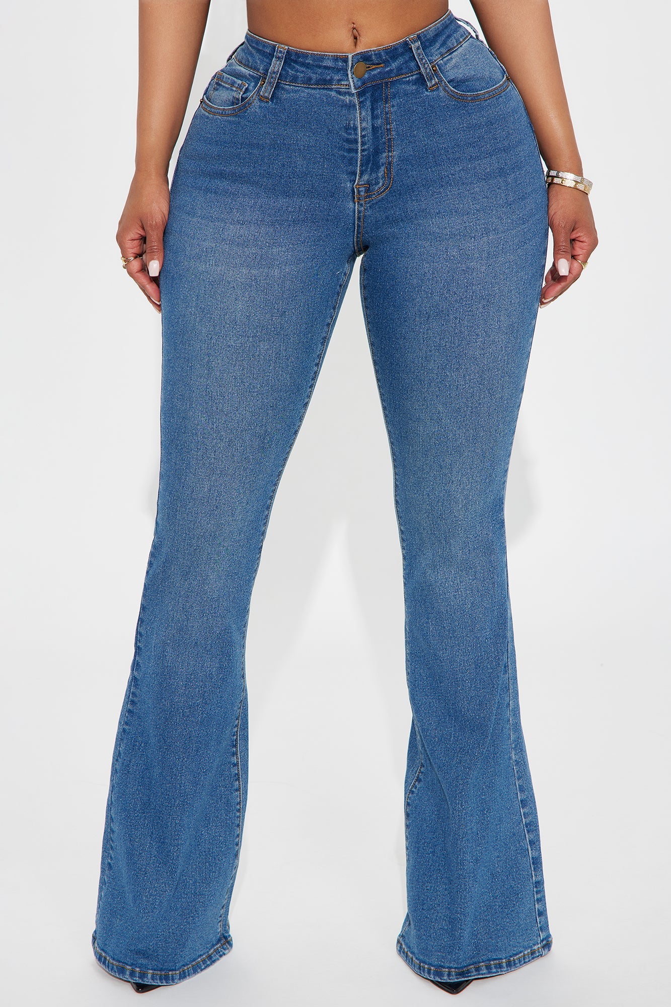 Vibe Check Curvy Stretch Flare Jeans  - Medium Wash