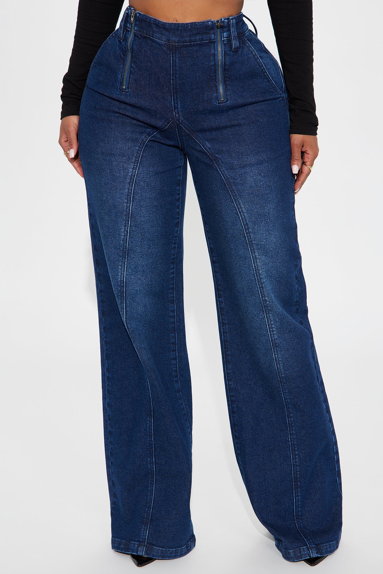 Zip It Up Wide Leg TrouserJeans - Dark Wash