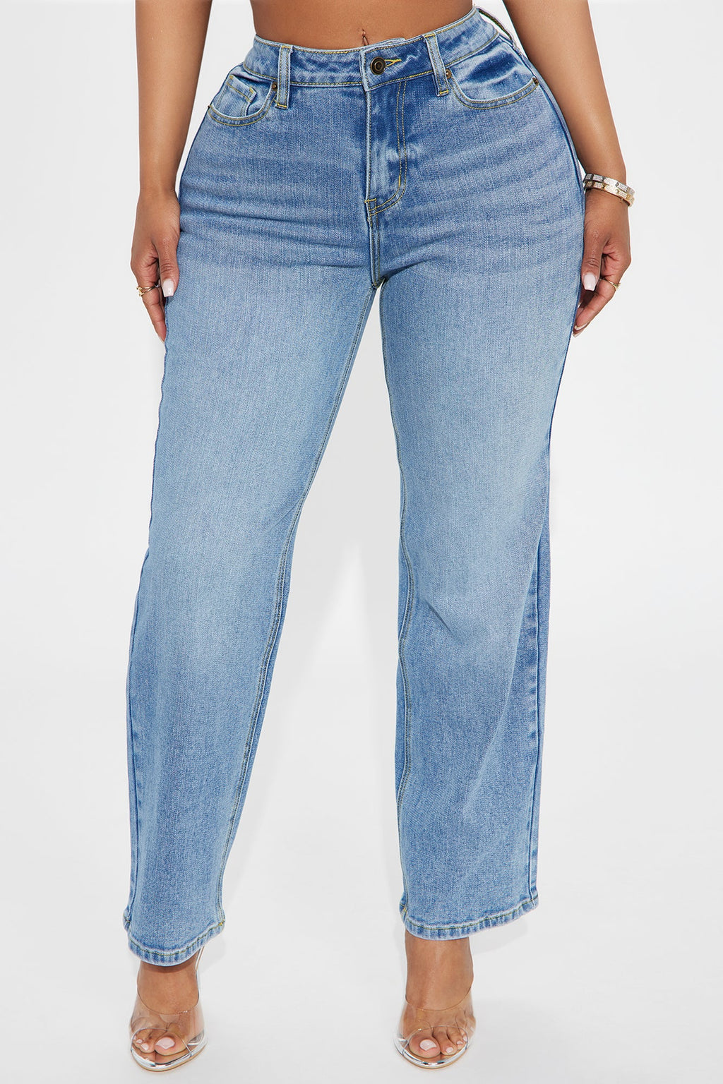Petite Be Authentic Slouchy Stretch Straight Leg Jeans - Medium Blue Wash