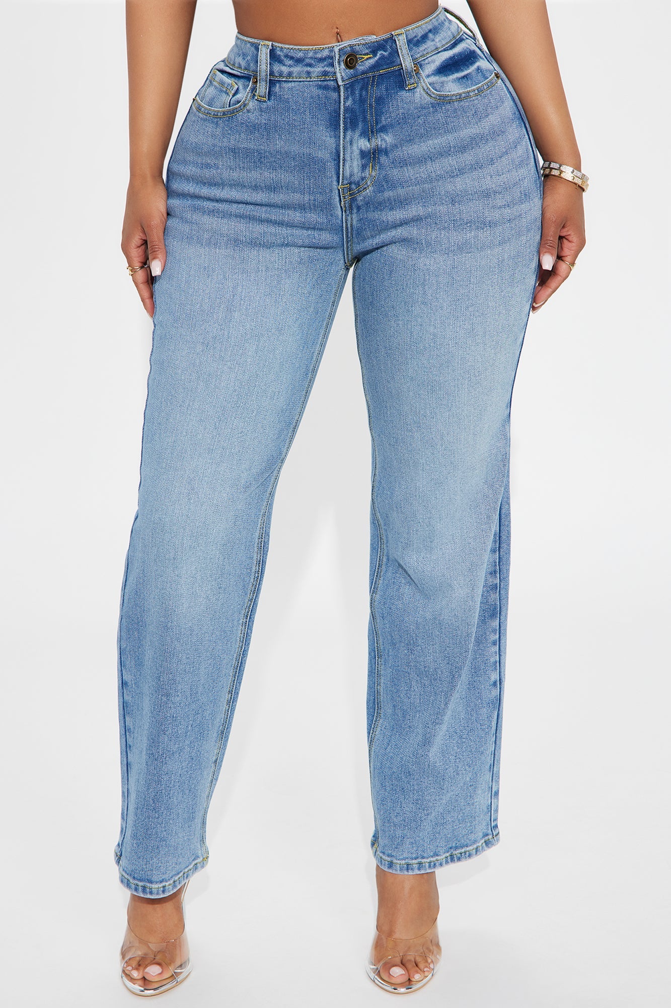 Petite Be Authentic Slouchy Stretch Straight Leg Jeans - Medium Blue Wash