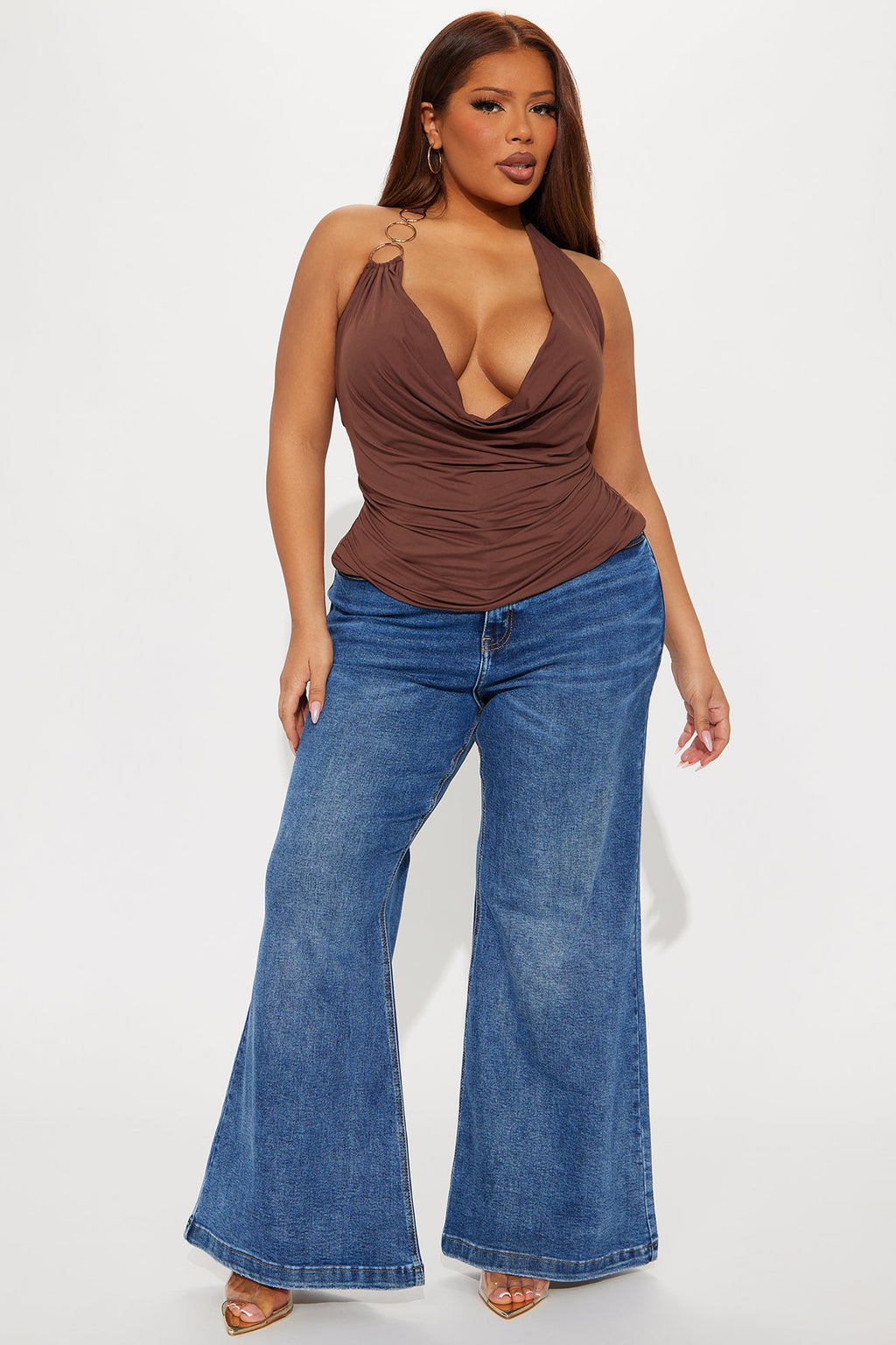 Well-Cared-For Double Lined Ruched Halter Top - Chocolate