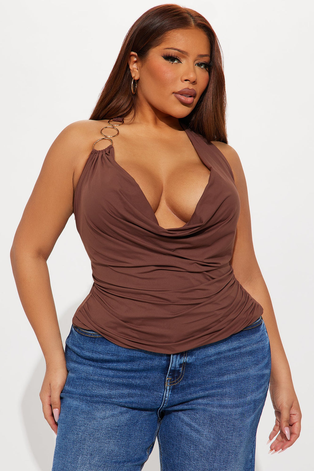 Well-Cared-For Double Lined Ruched Halter Top - Chocolate