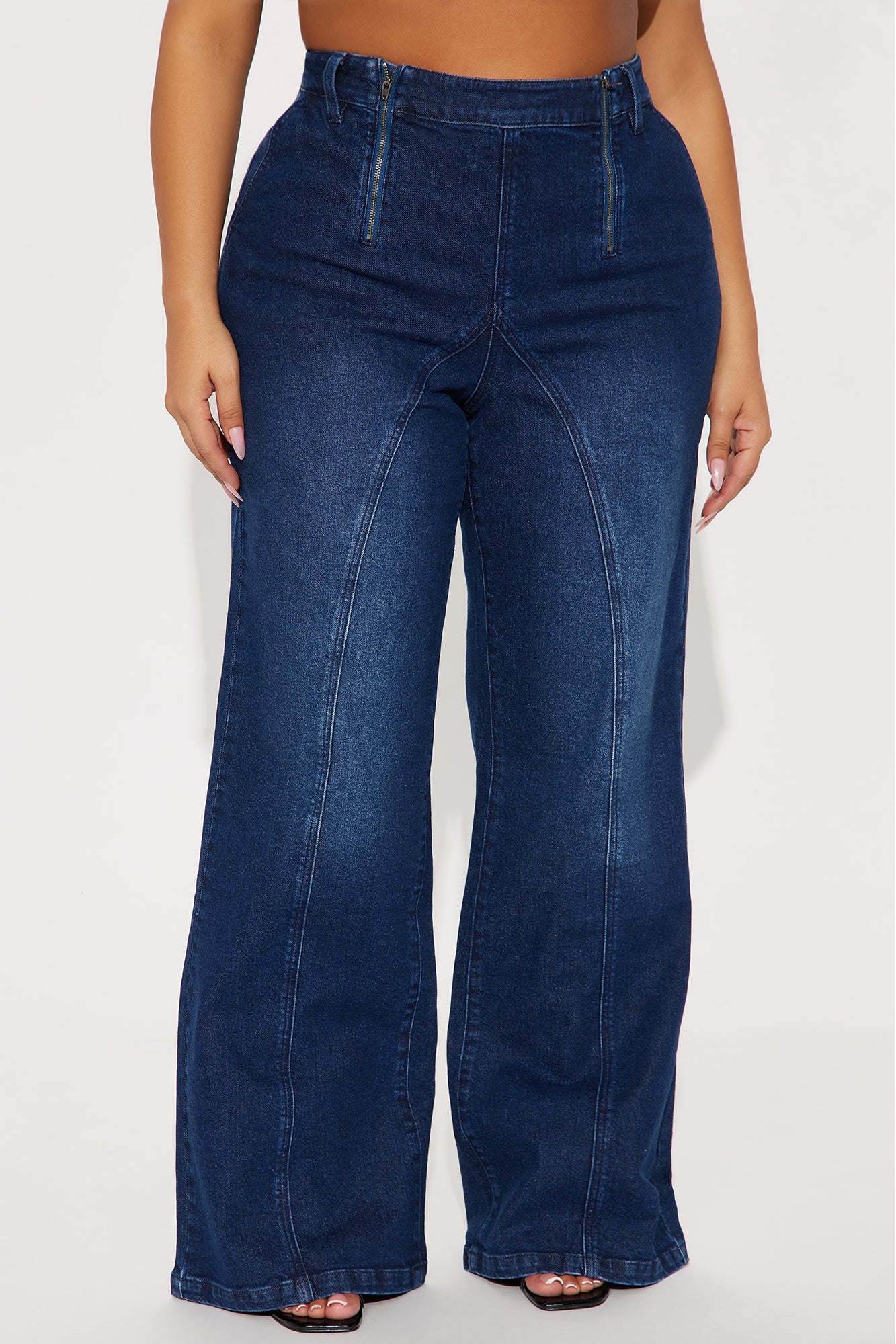 Zip It Up Wide Leg TrouserJeans - Dark Wash