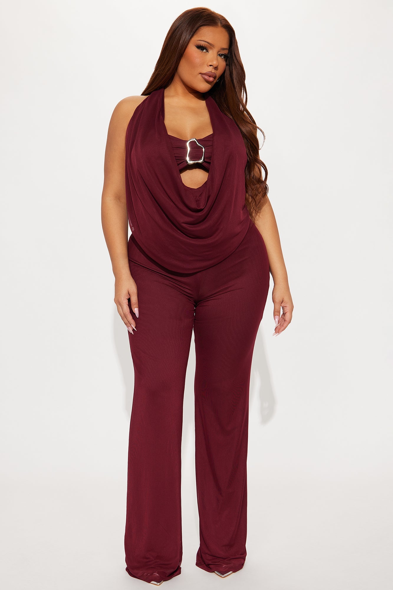 Make It Yours Mesh 3 Piece Pant Set - Burgundy