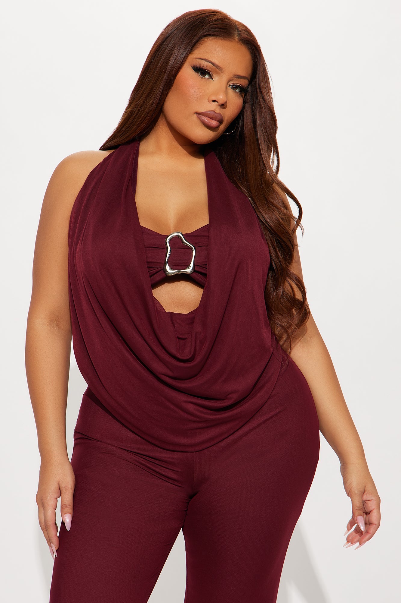 Make It Yours Mesh 3 Piece Pant Set - Burgundy