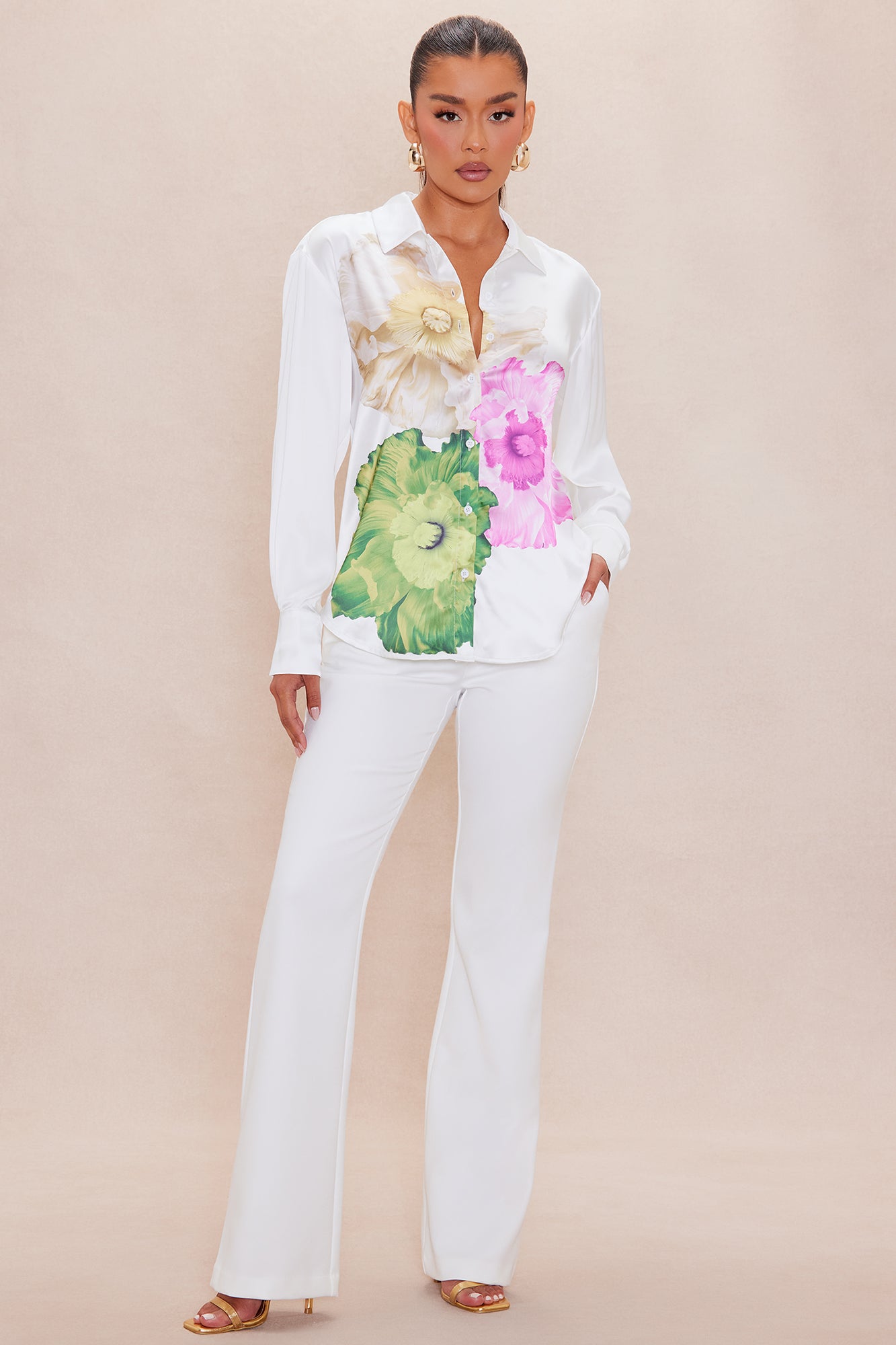 Alana Floral Satin Shirt - White/combo
