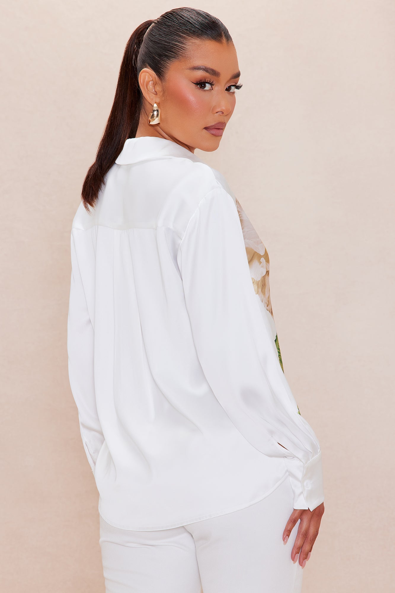 Alana Floral Satin Shirt - White/combo