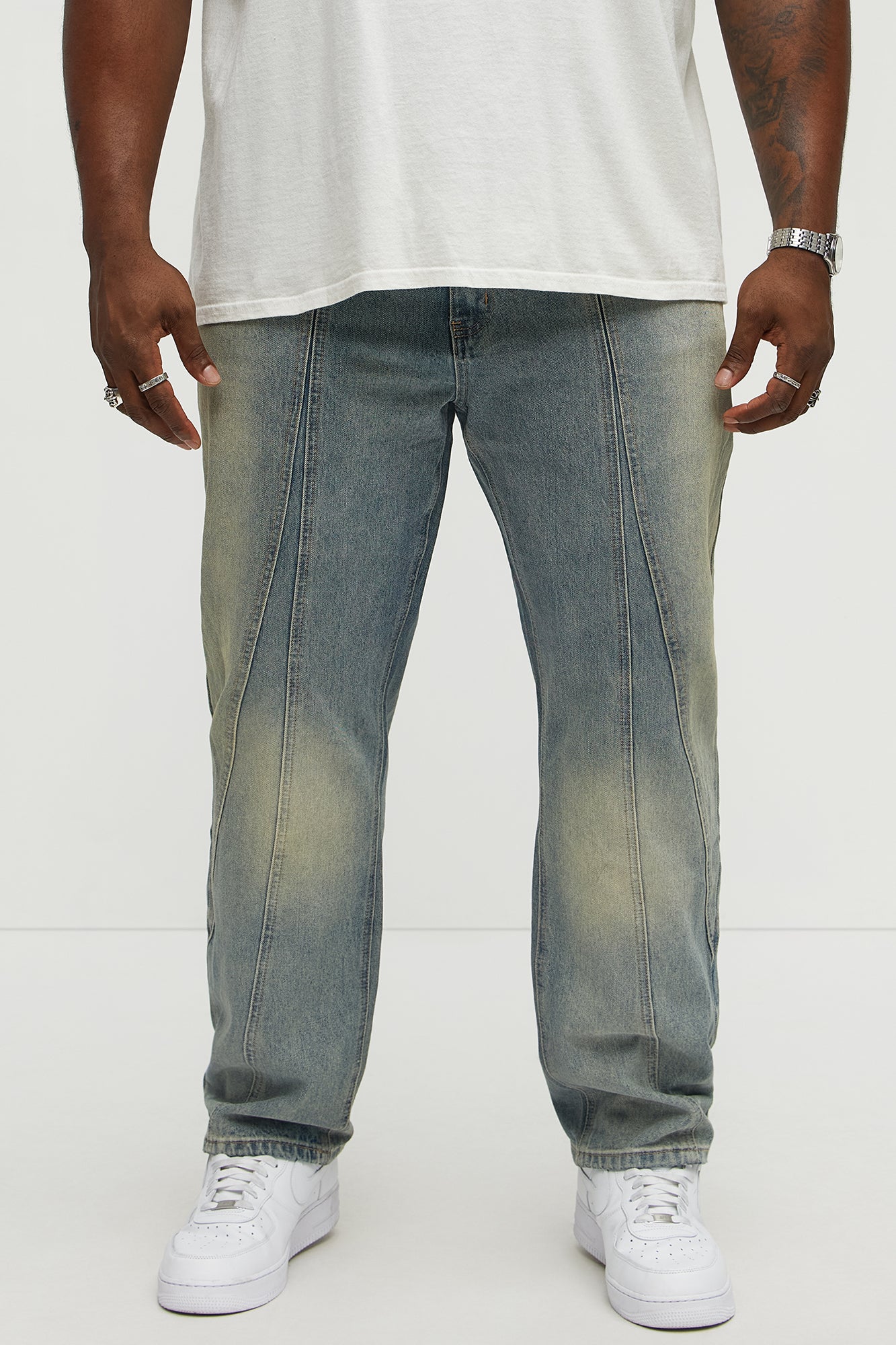 Up And Down Panel Slim Jeans - Vintage Blue Wash
