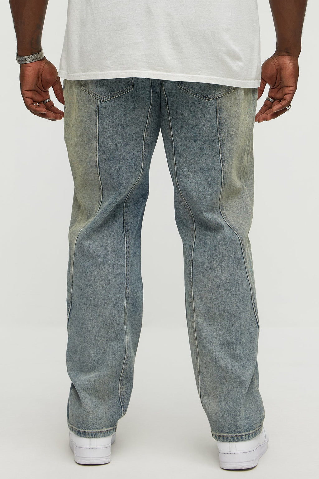 Up And Down Panel Slim Jeans - Vintage Blue Wash