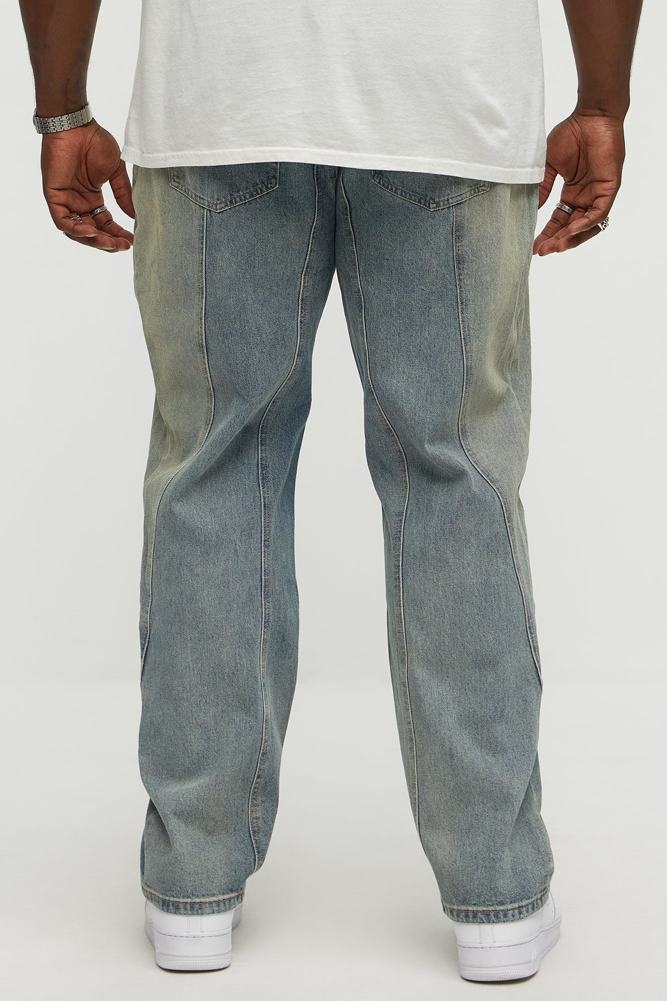 Up And Down Panel Slim Jeans - Vintage Blue Wash