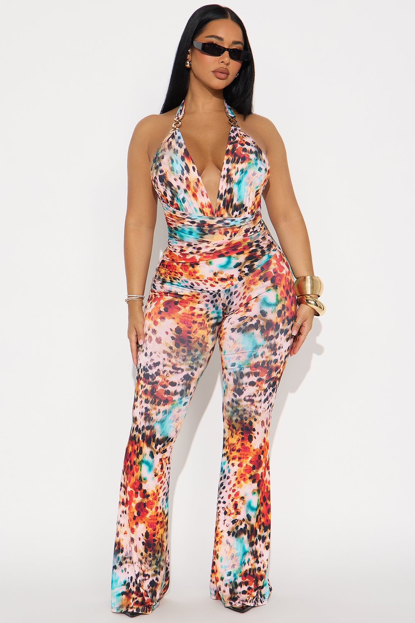 Wild Sunset Halter Jumpsuit - Multi Color