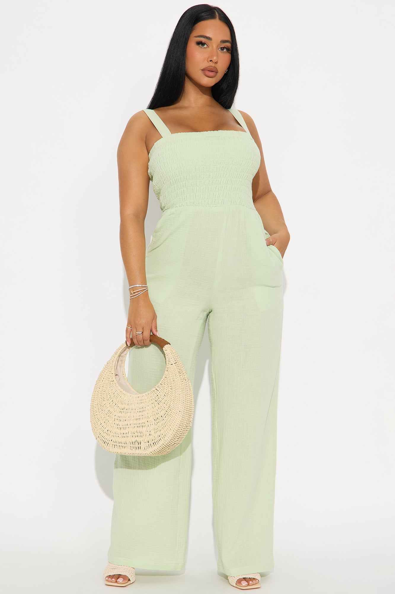 Melissa Gauze Wide Leg Jumpsuit - Green