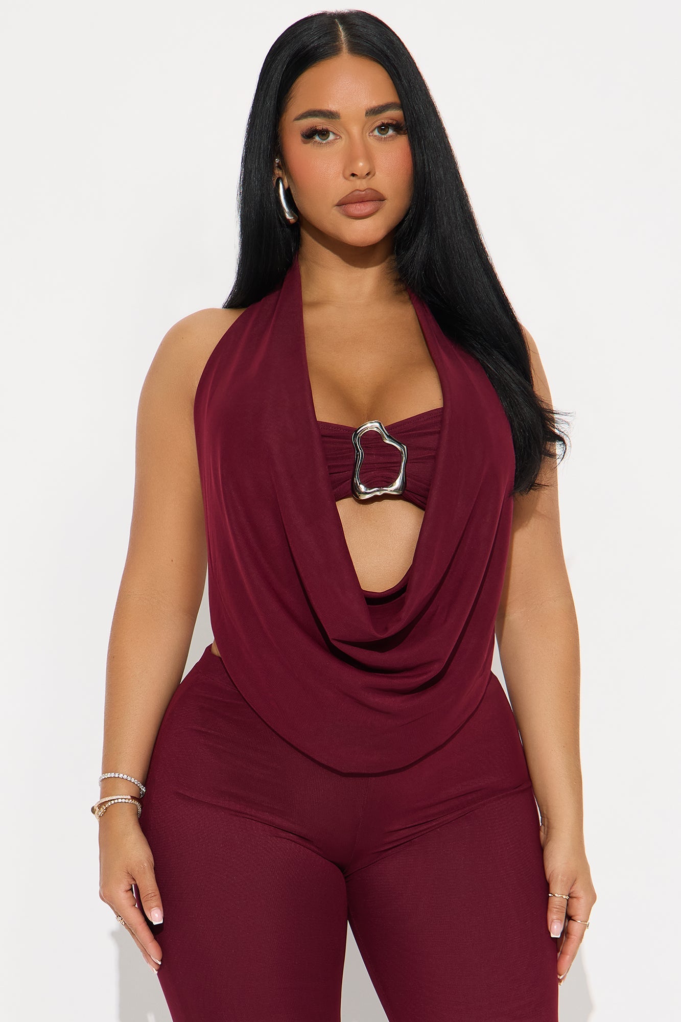 Make It Yours Mesh 3 Piece Pant Set - Burgundy