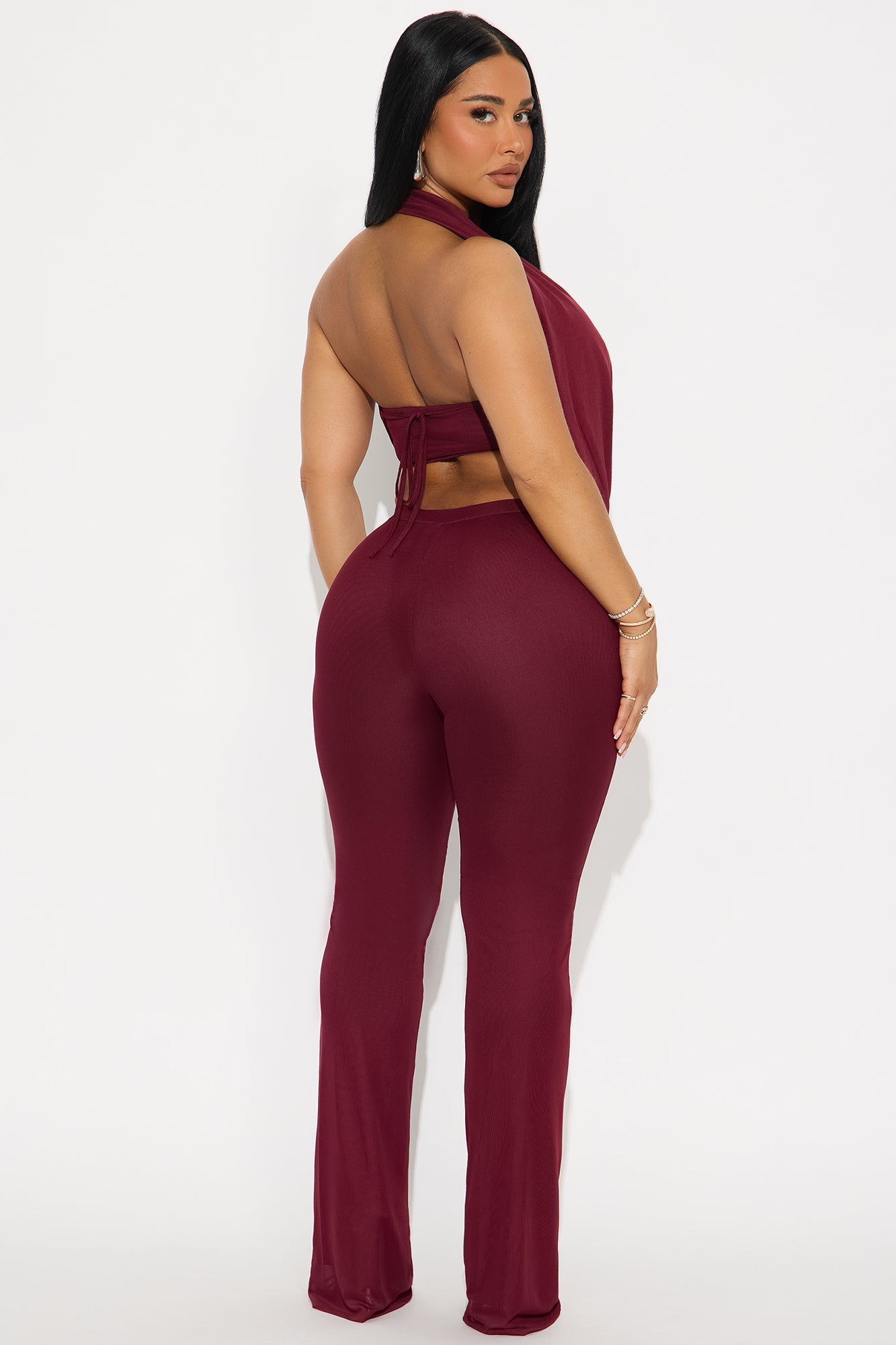 Make It Yours Mesh 3 Piece Pant Set - Burgundy