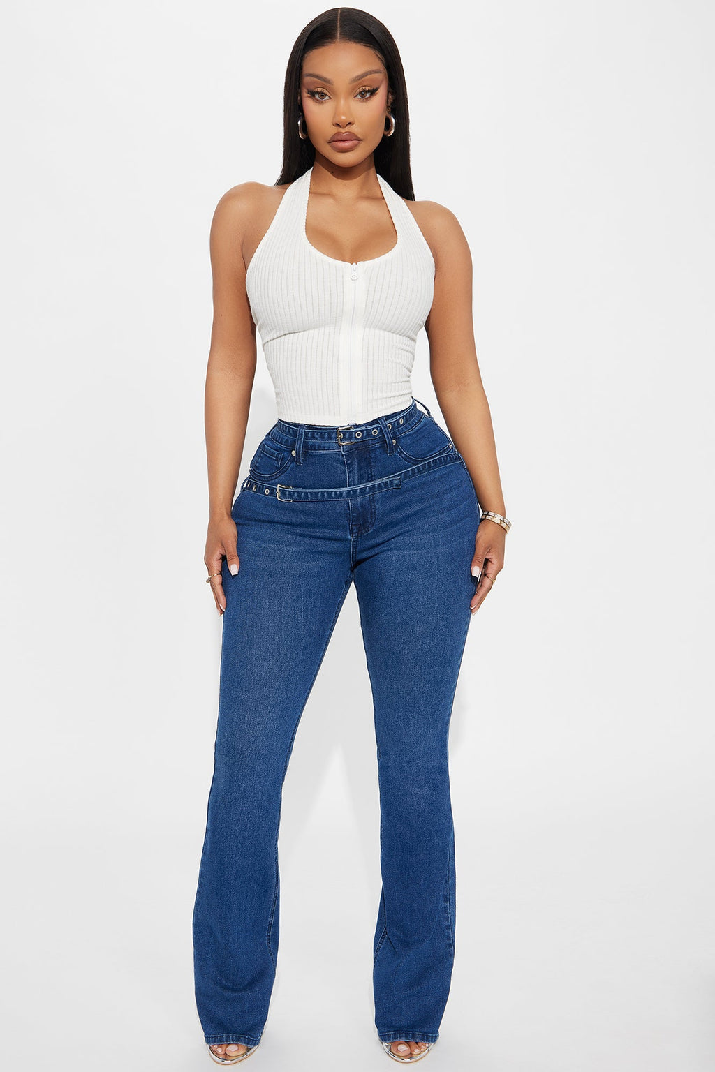 Jessi Ribbed Halter Top - White