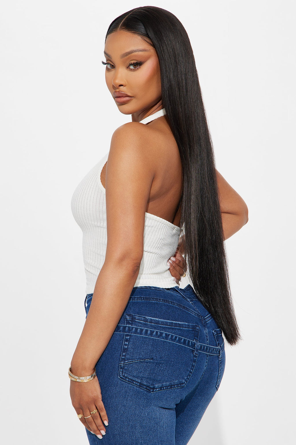 Jessi Ribbed Halter Top - White