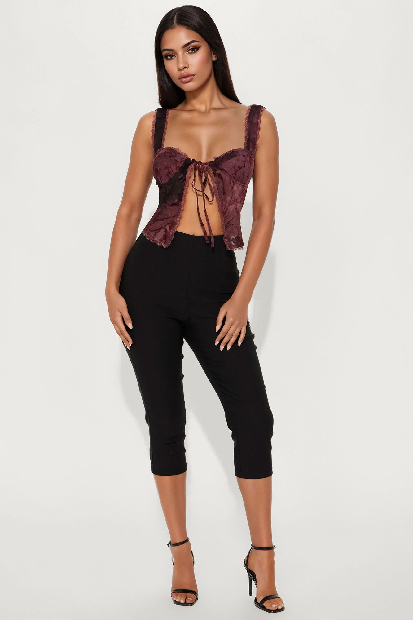 Evening Serenity Flocked Flyaway Top - Burgundy/combo