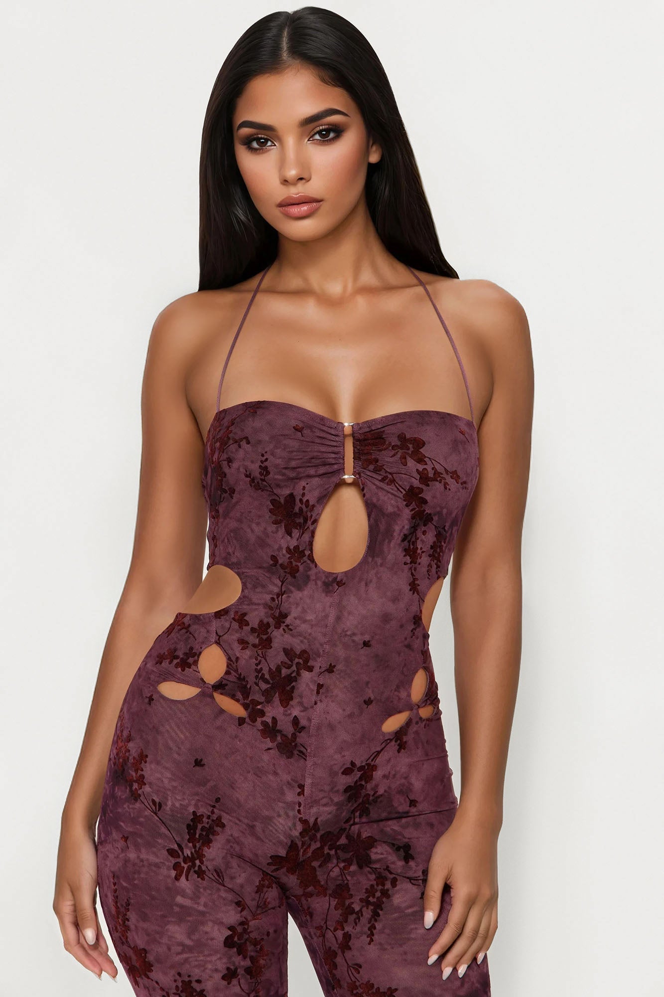 Carmen Mesh Halter Jumpsuit - Purple