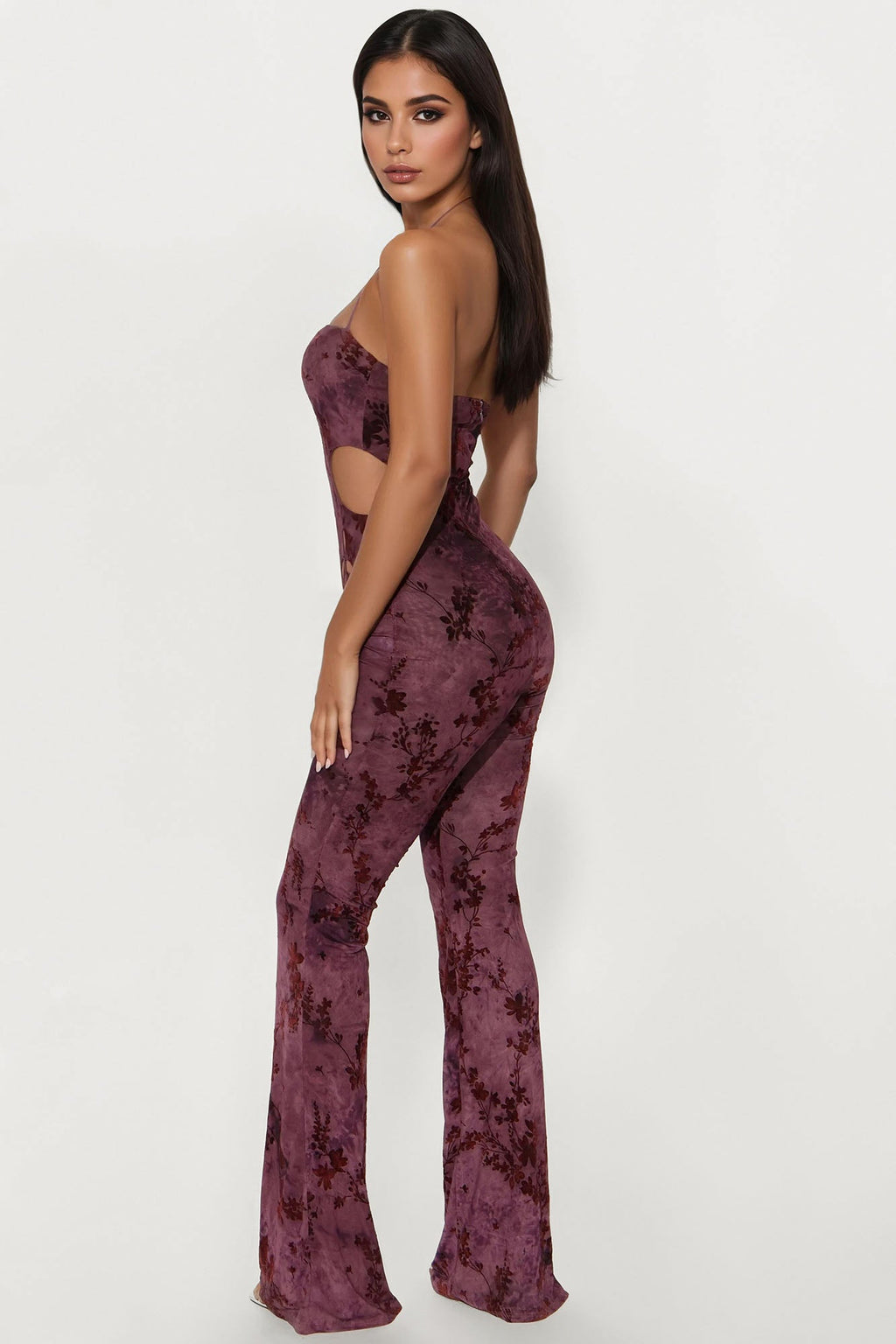 Carmen Mesh Halter Jumpsuit - Purple