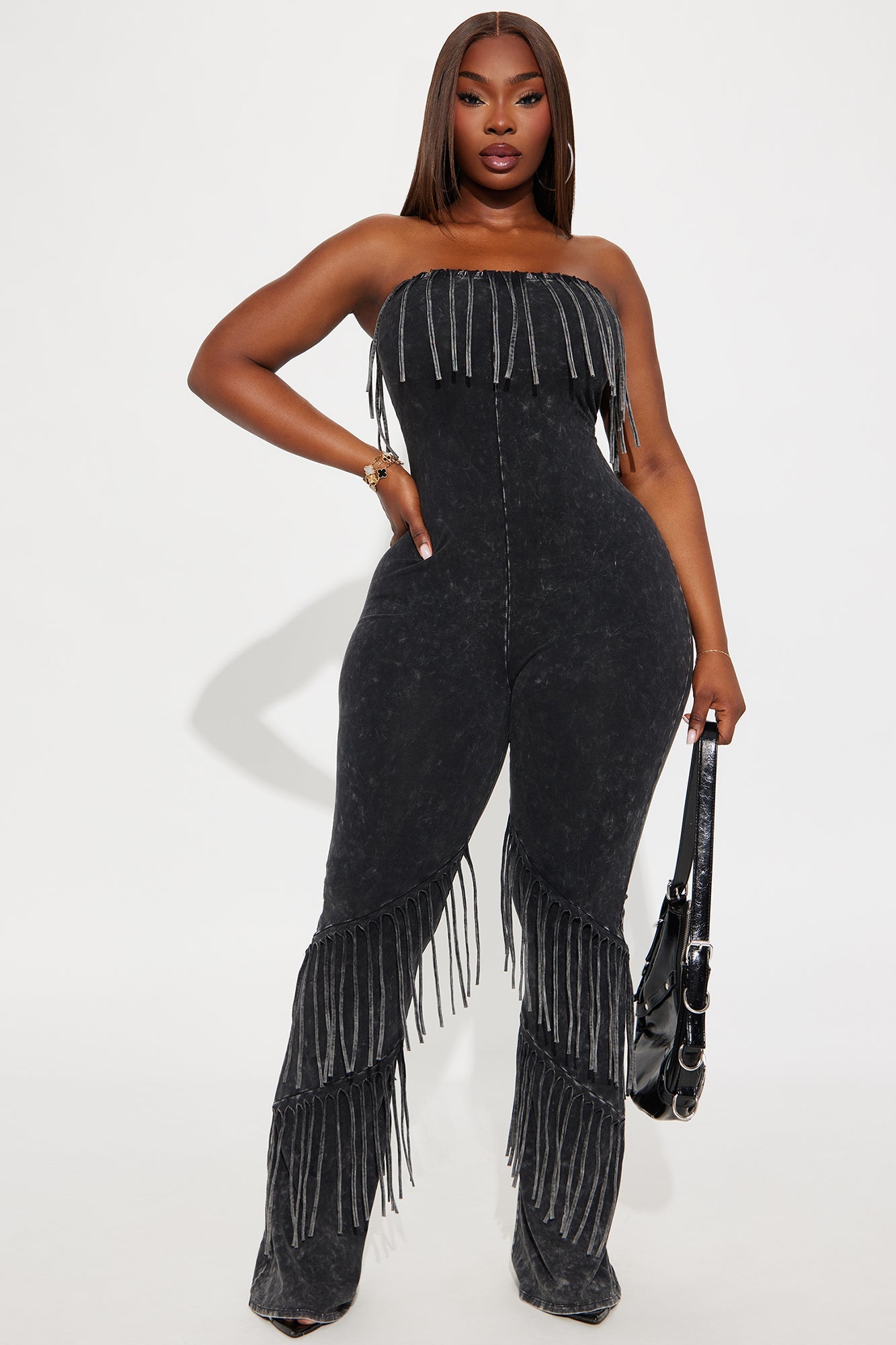 Good Times Fringed Jumpsuit - Charcoal