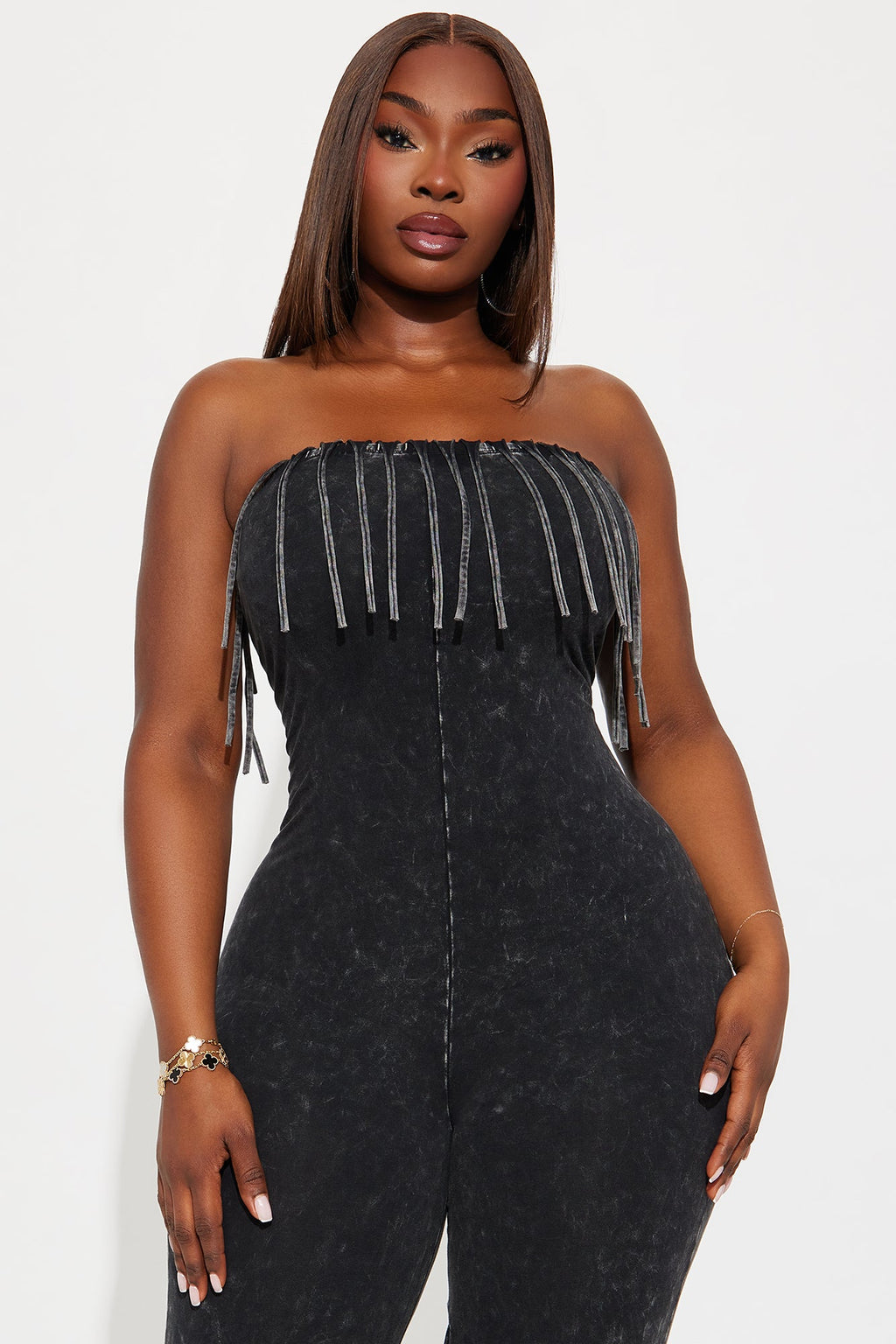 Good Times Fringed Jumpsuit - Charcoal