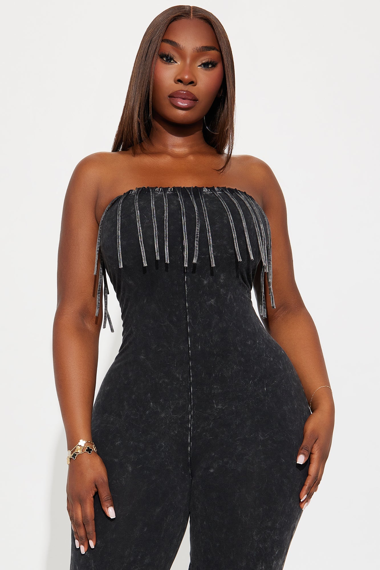 Good Times Fringed Jumpsuit - Charcoal