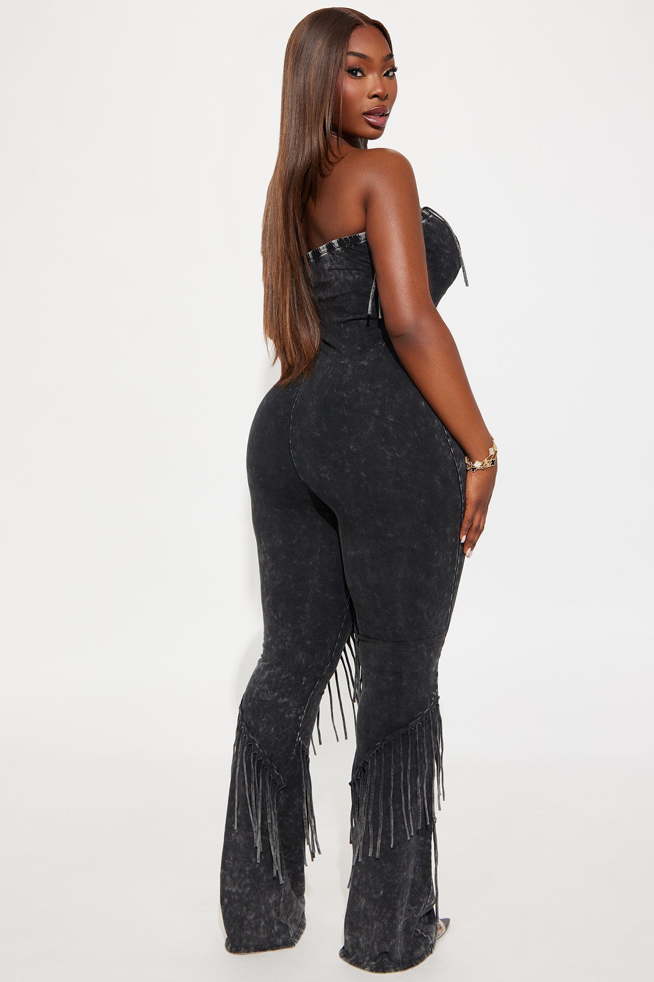 Good Times Fringed Jumpsuit - Charcoal
