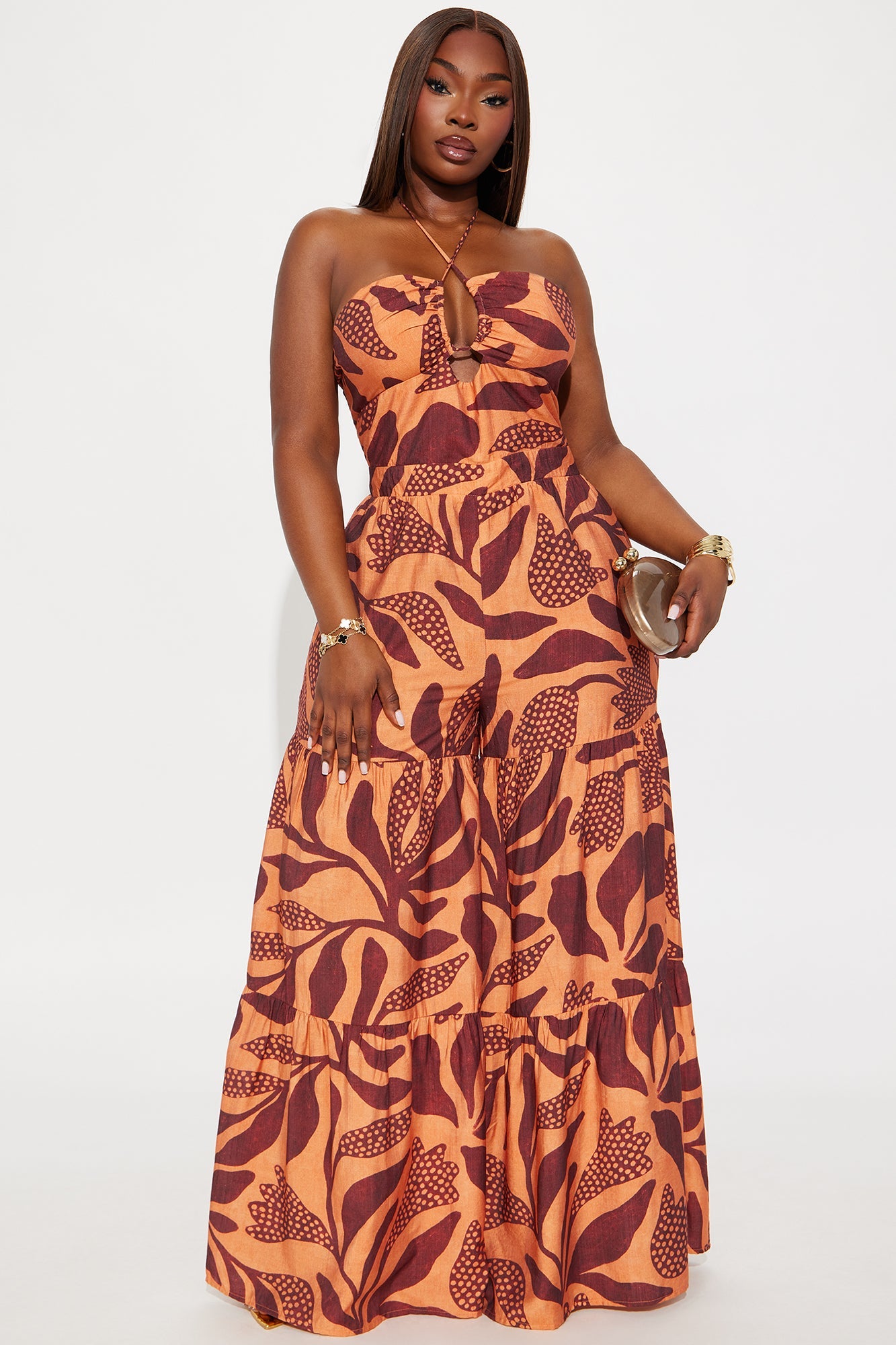 Nora Halter Wide Leg Jumpsuit - Orange/combo
