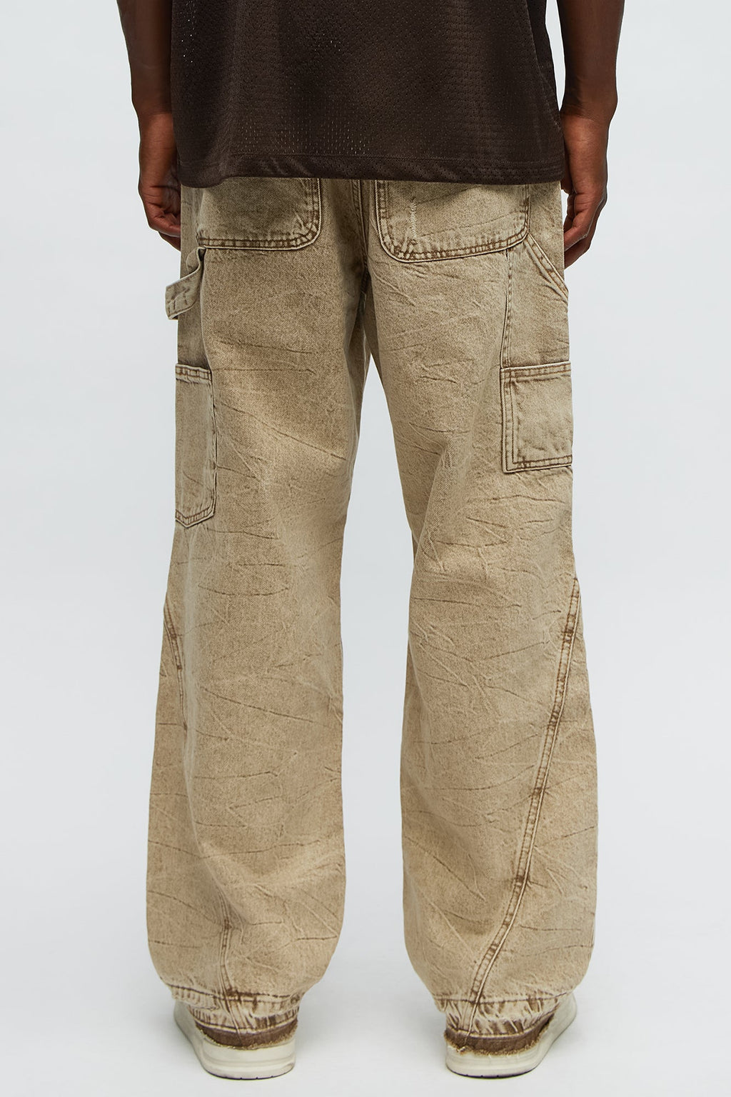 Fall Black Distressed Carpenter Baggy Jeans - Brown