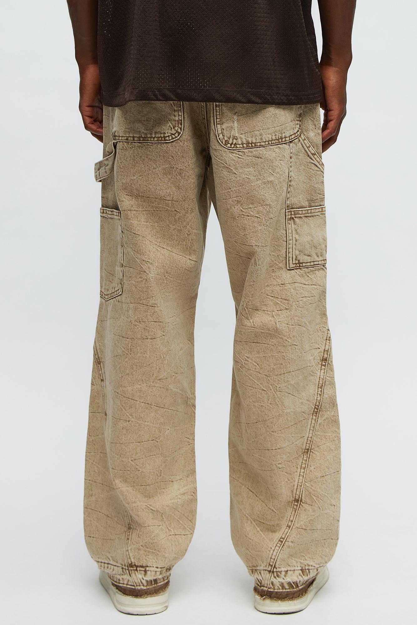 Fall Black Distressed Carpenter Baggy Jeans - Brown