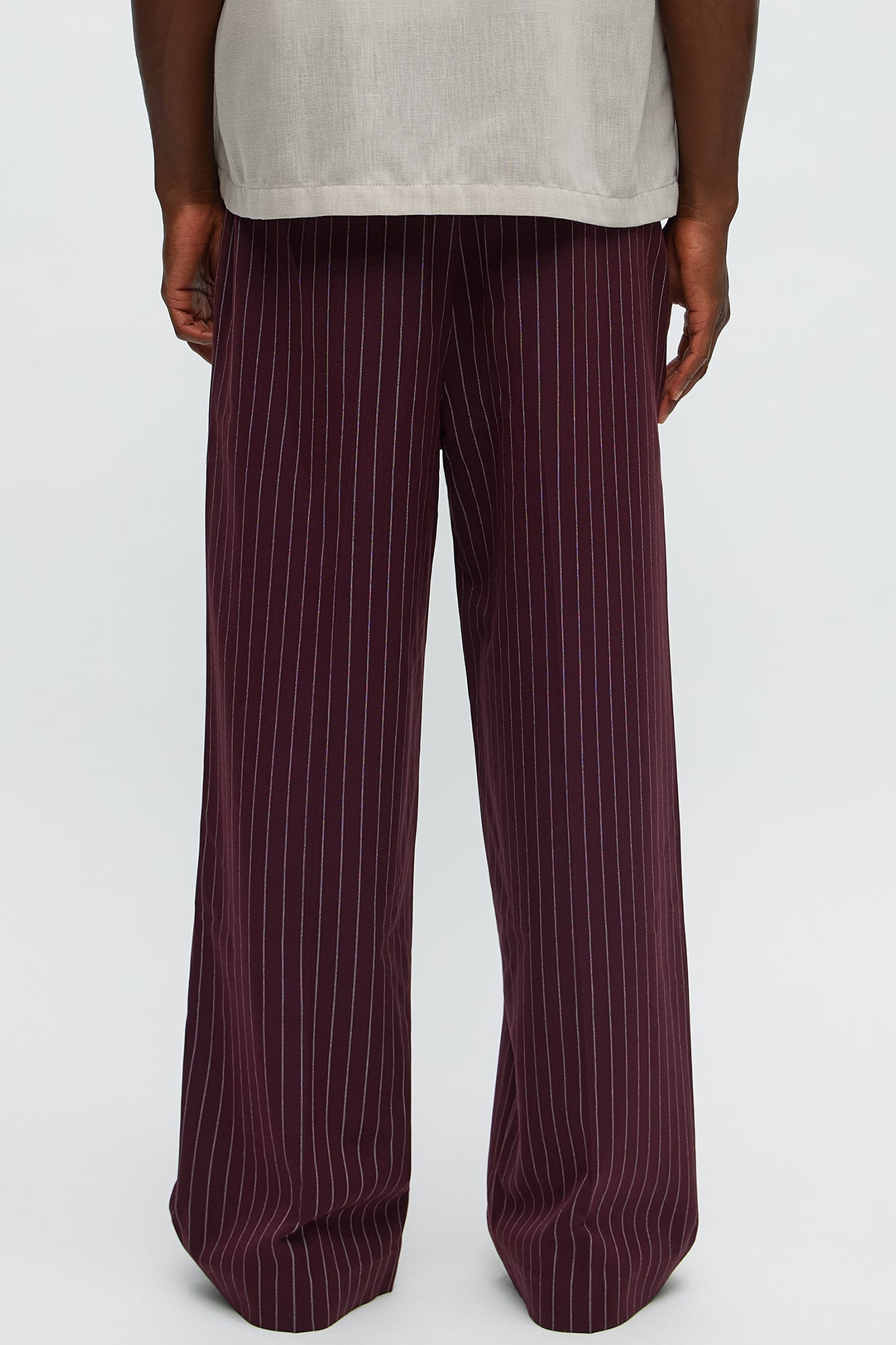 Wide Leg Straight Striped Trousers - Burgundy