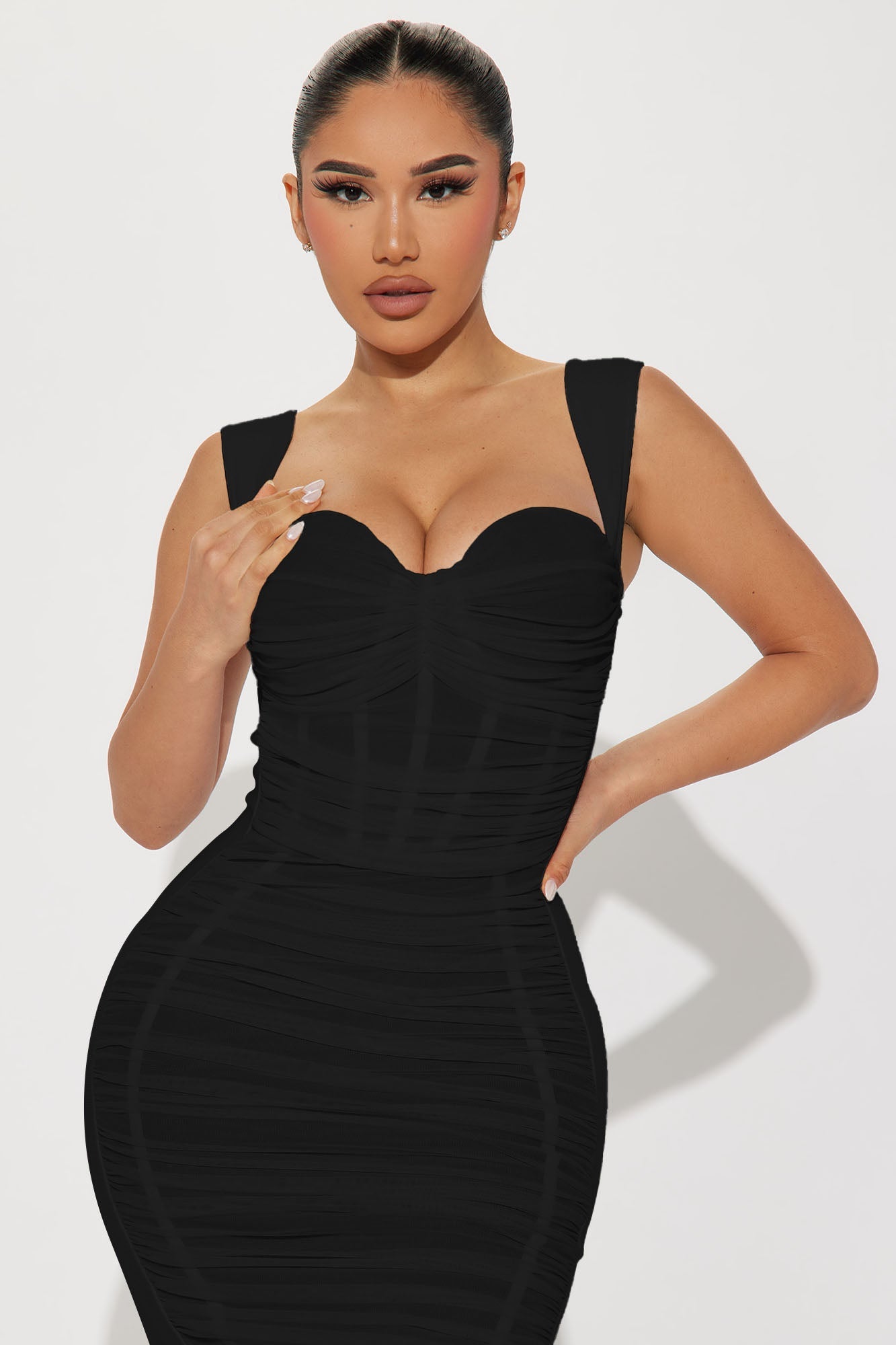 Melanie Ruched Midi Dress - Black