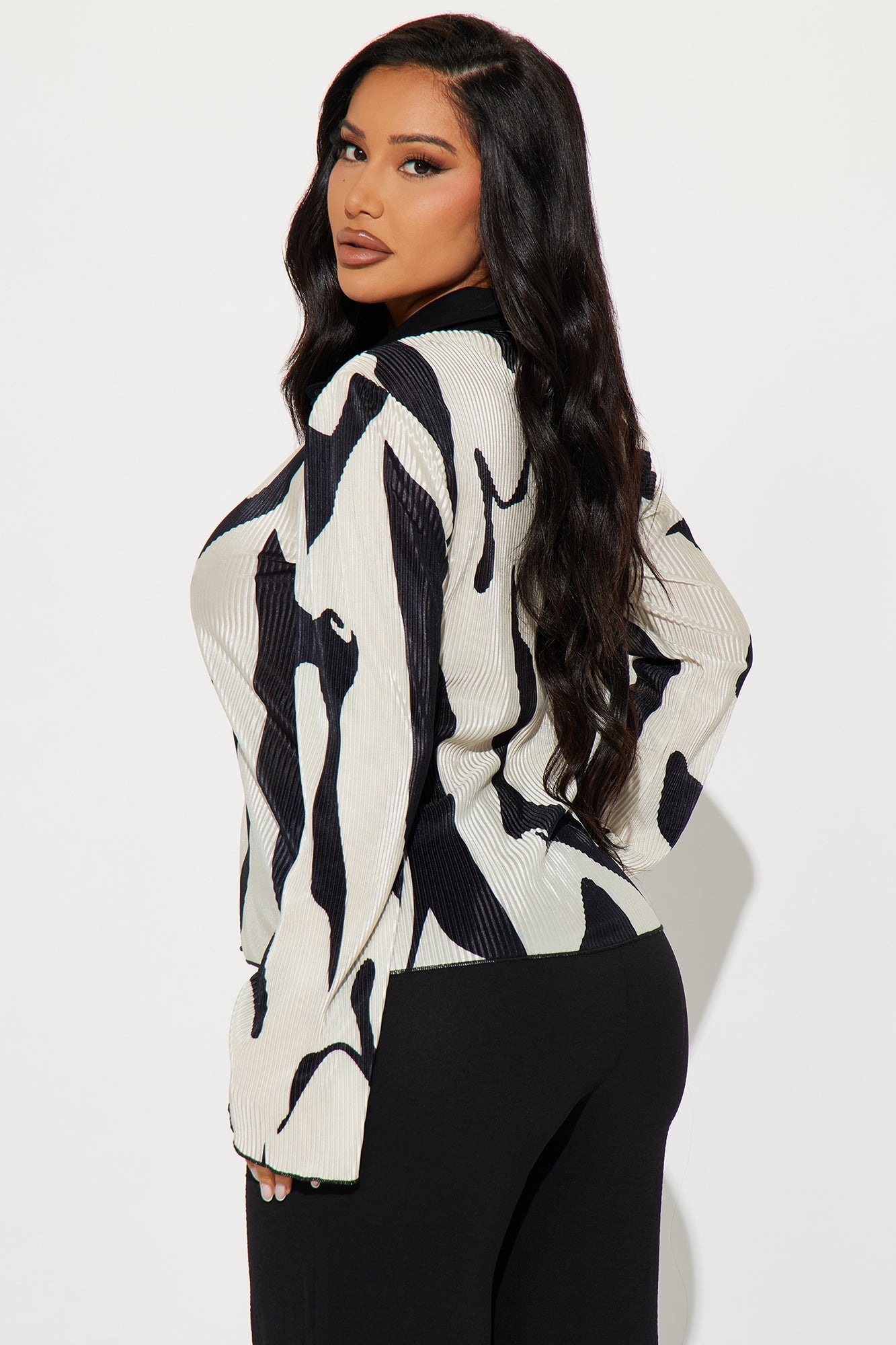 Zahara Button Up Top - Black/White