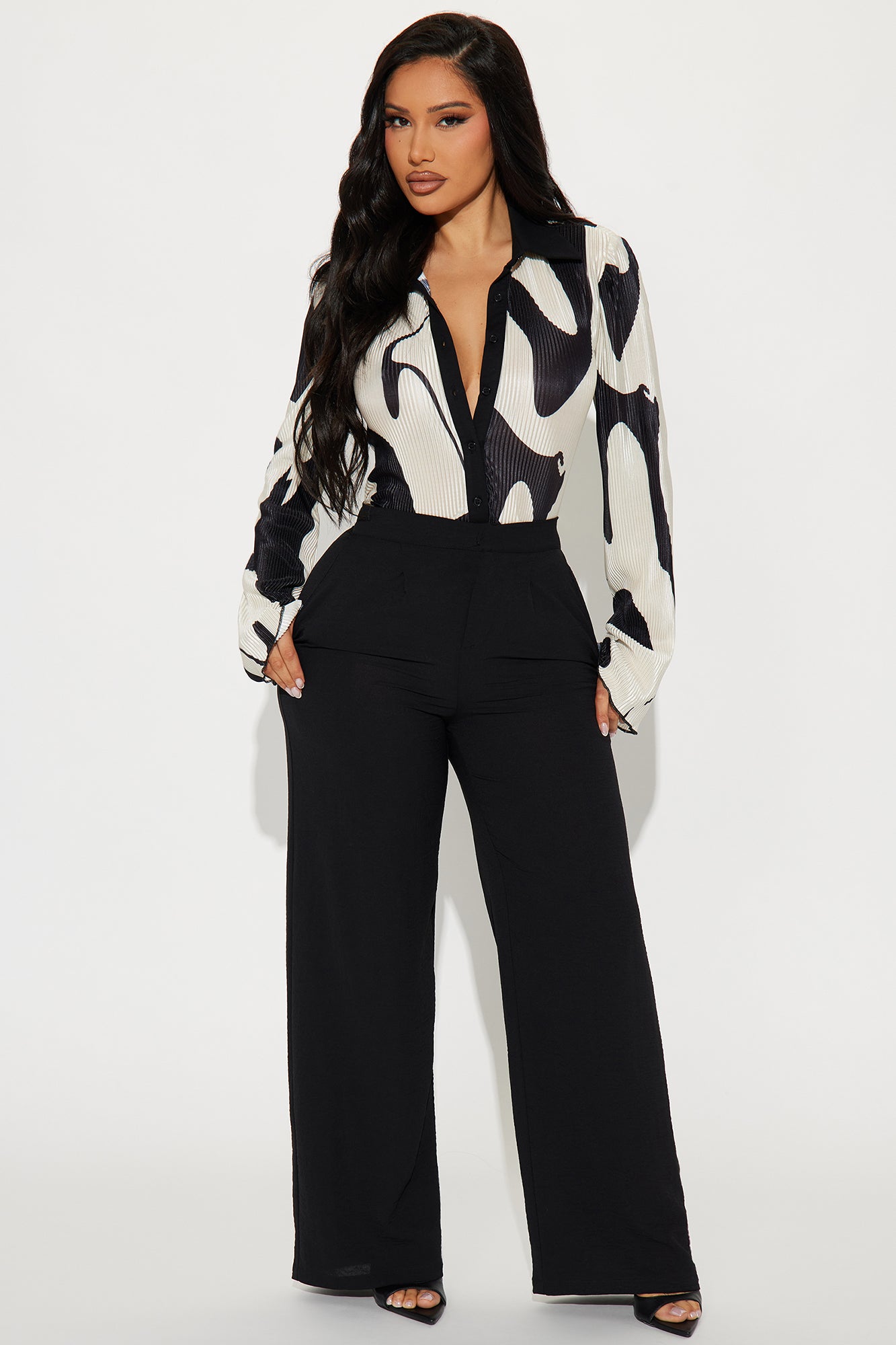 Zahara Button Up Top - Black/White