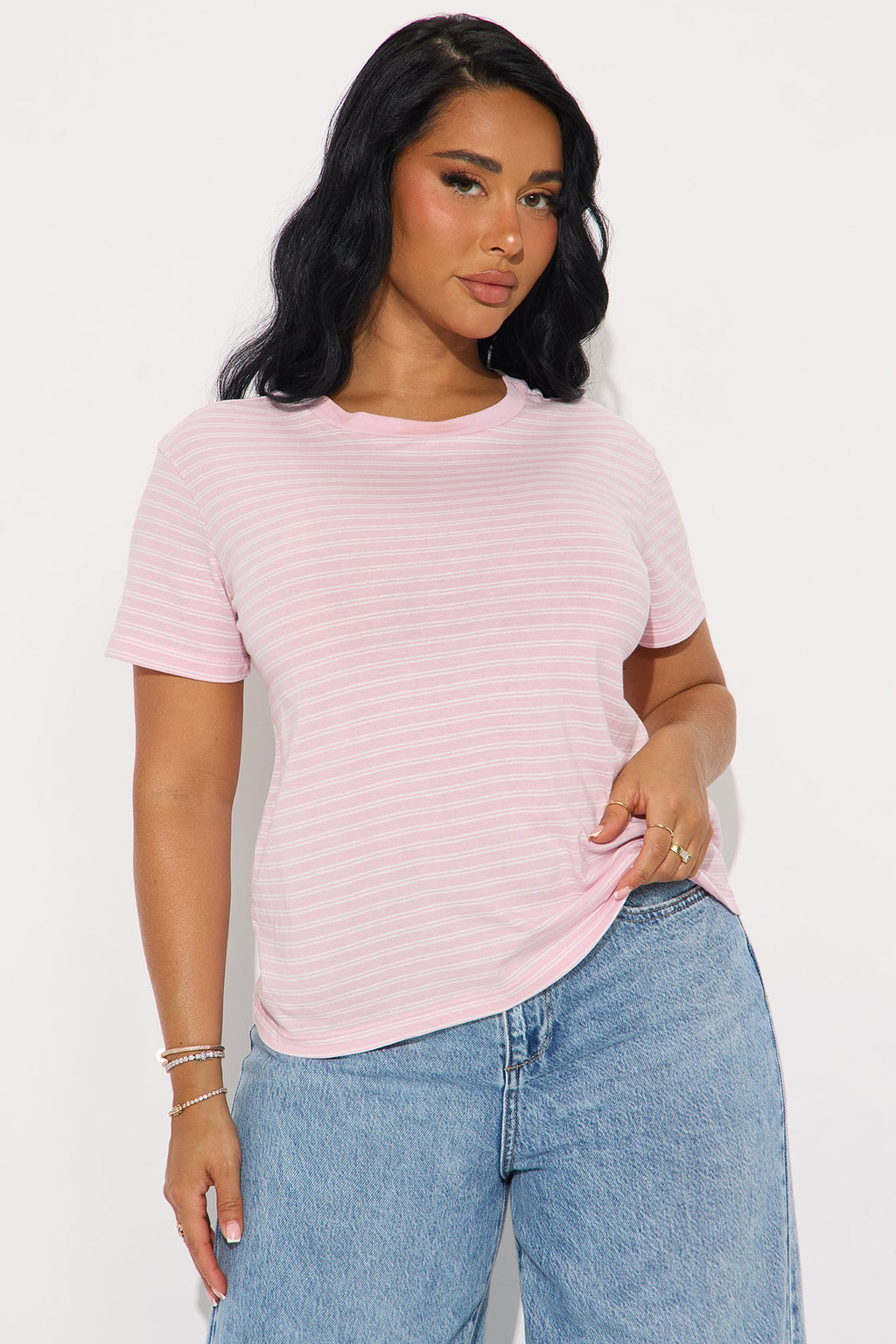 Sara Striped Short Sleeve Shirt - Pink/combo