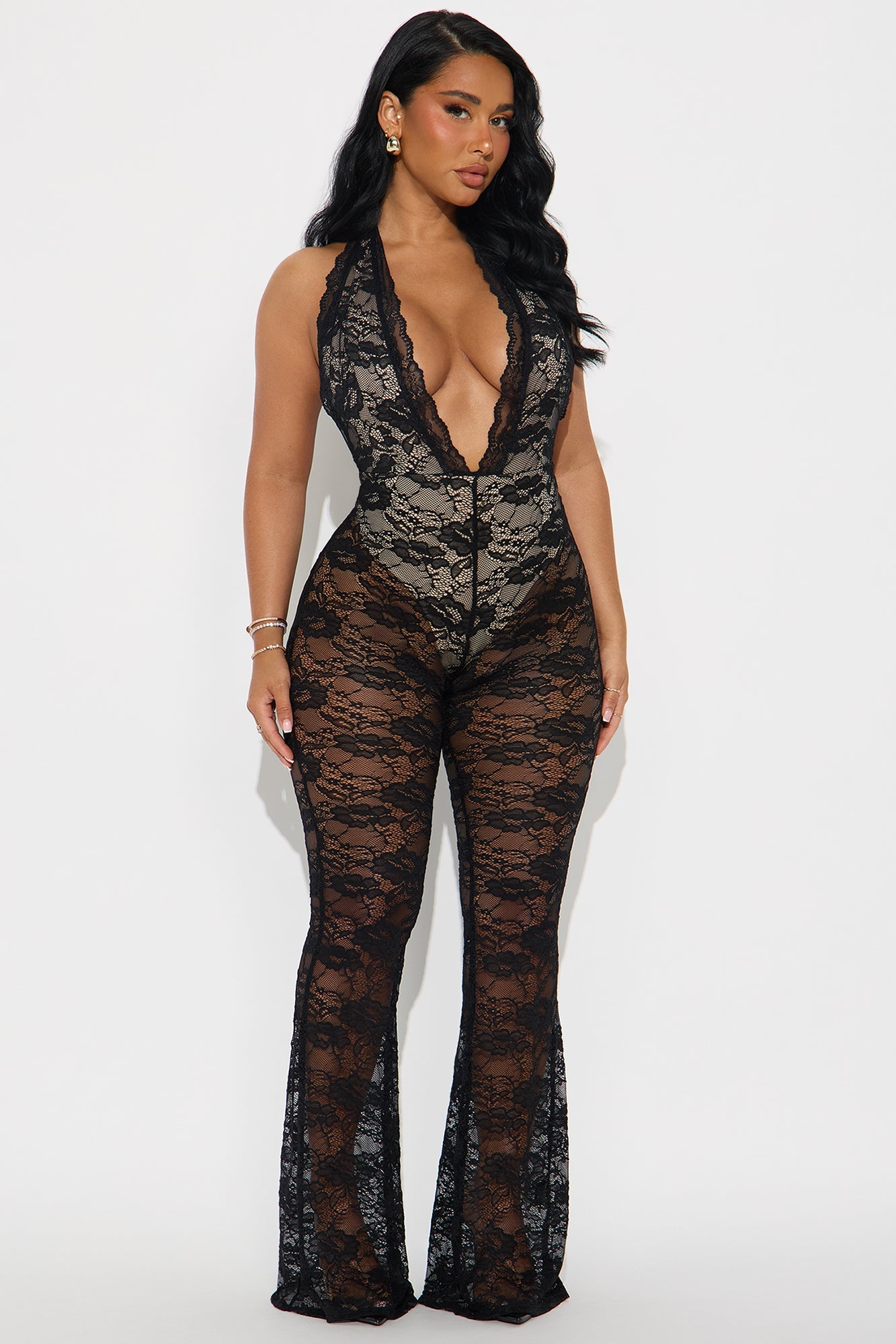 Kiara Lace Halter Jumpsuit - Black