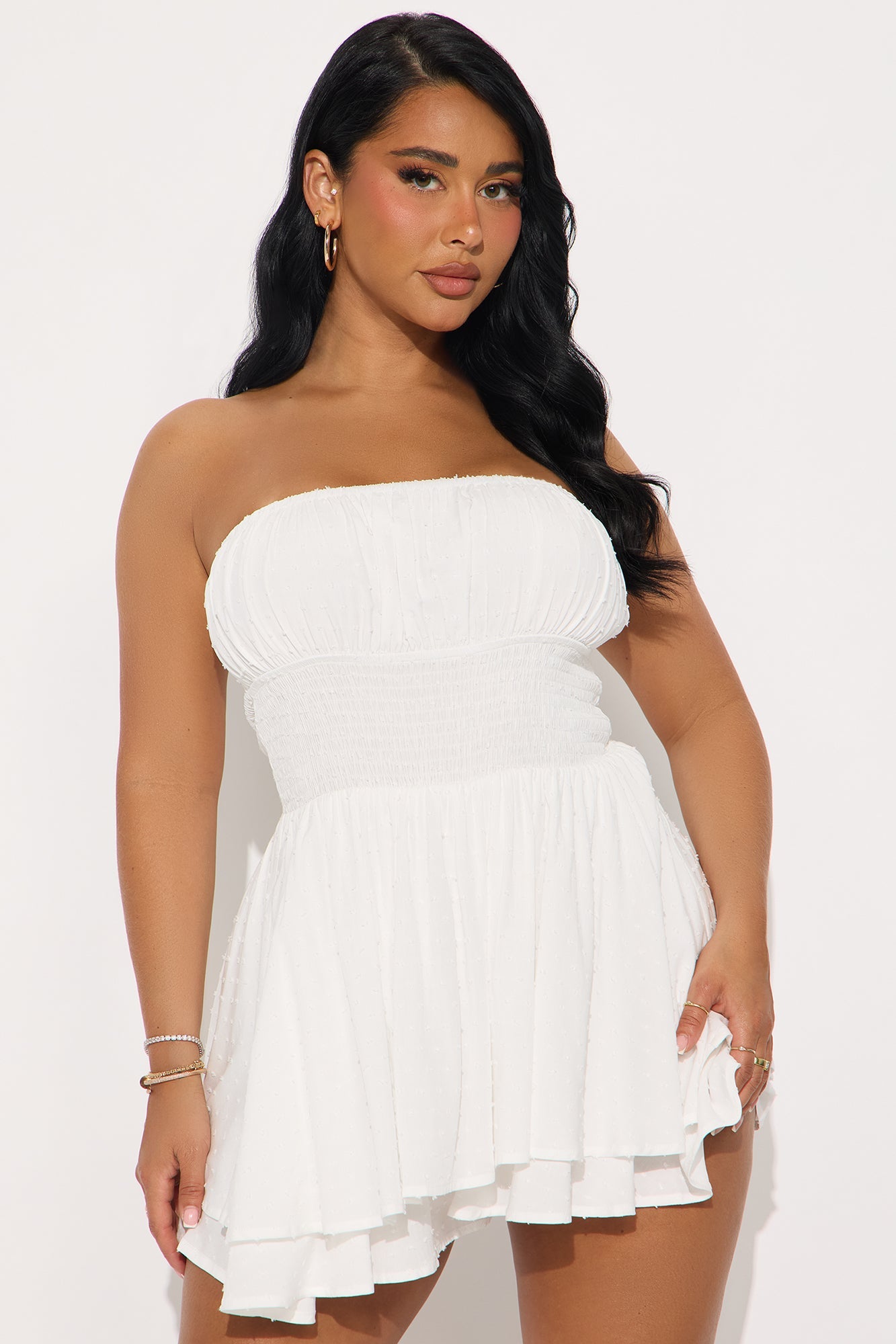 Jacqueline Textured Strapless Rompers - White