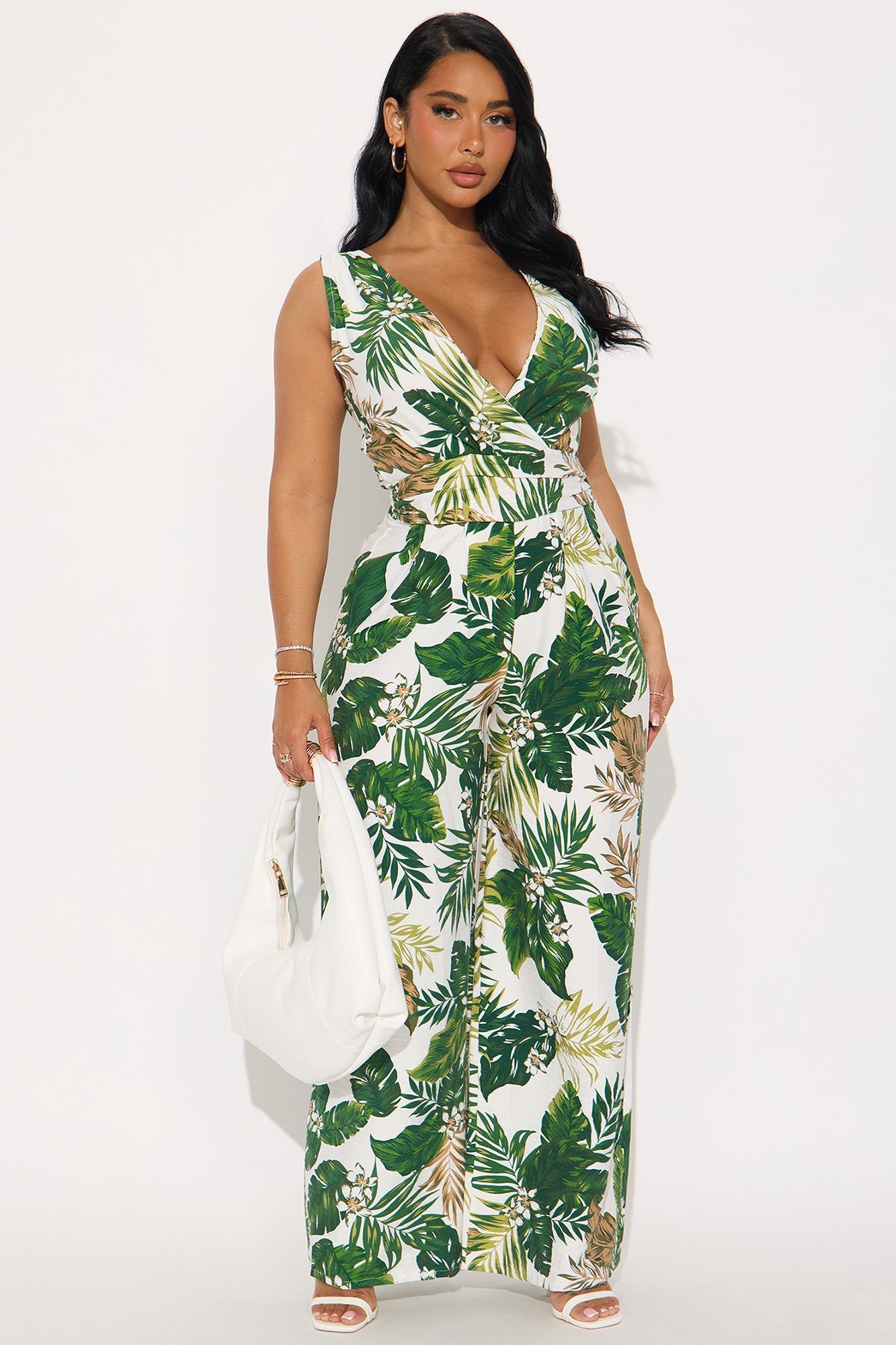 Golden Palms Wide Leg Jumpsuit - Green/combo
