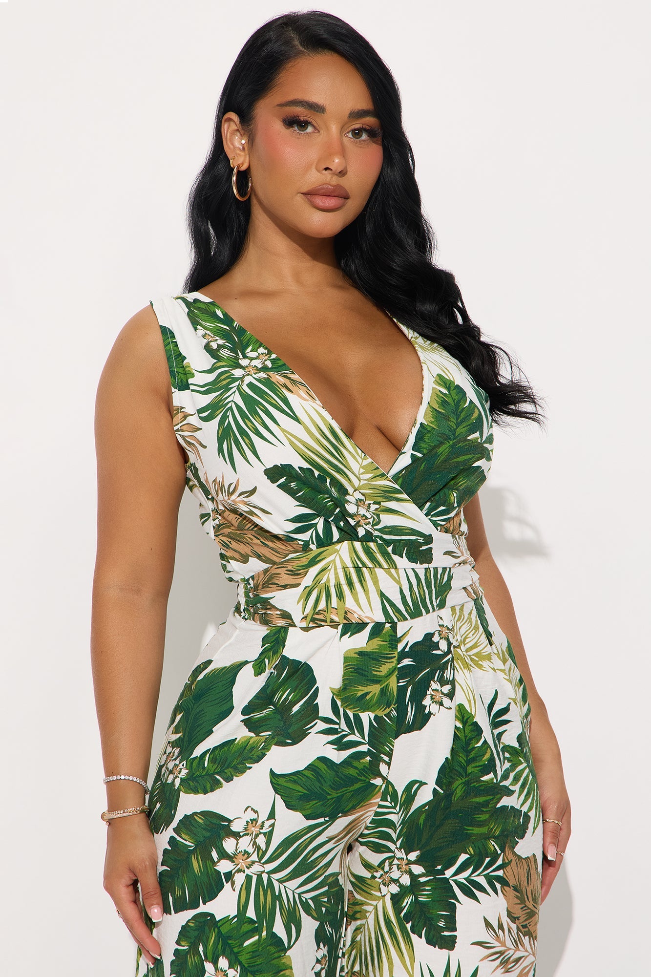 Golden Palms Wide Leg Jumpsuit - Green/combo