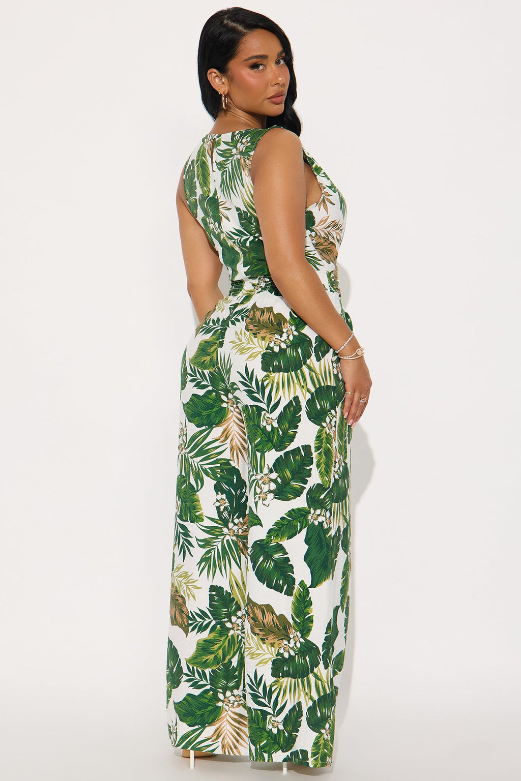 Golden Palms Wide Leg Jumpsuit - Green/combo