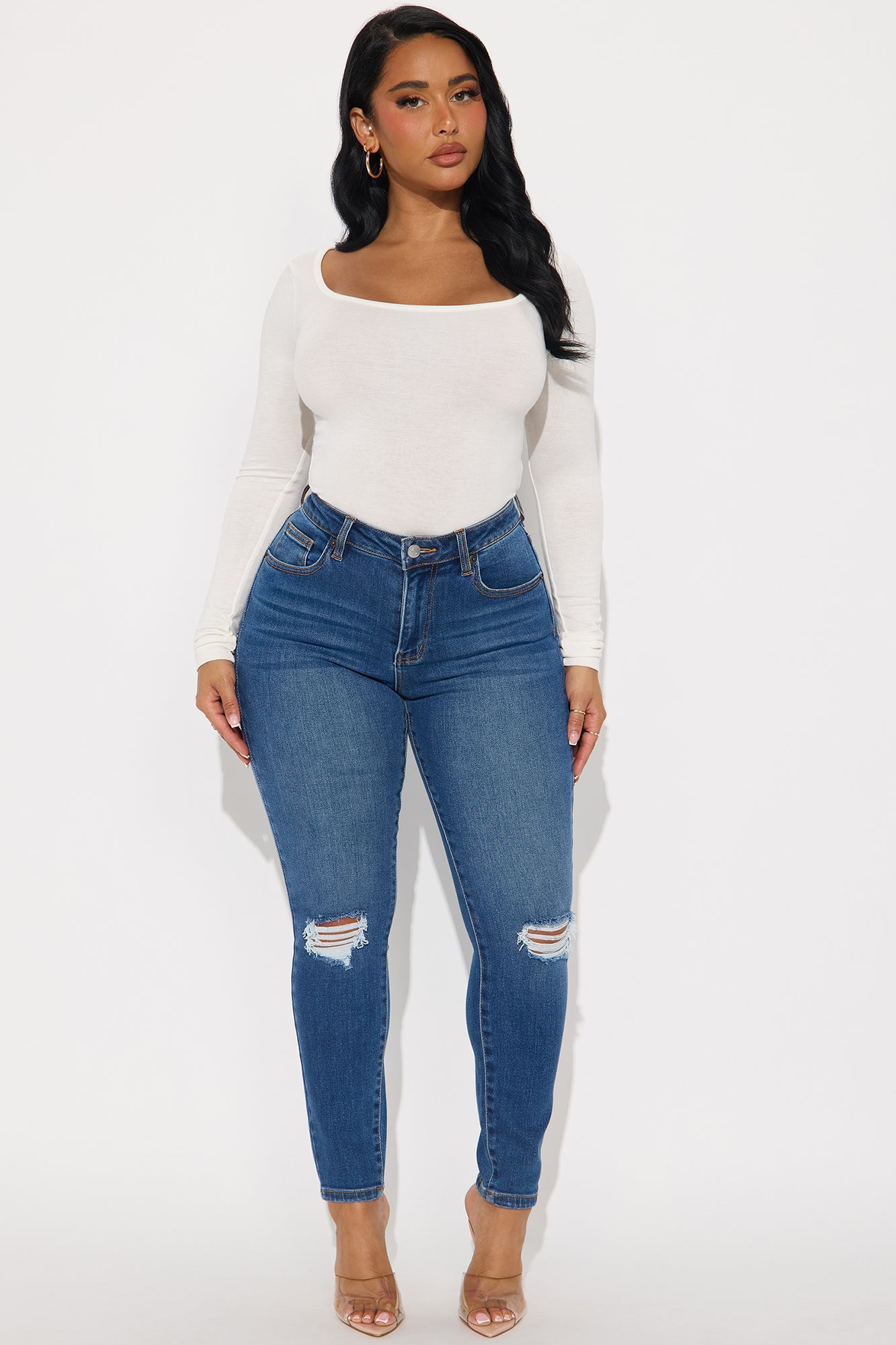 Vivacious Ripped High Rise Skinny Jeans - Medium Wash