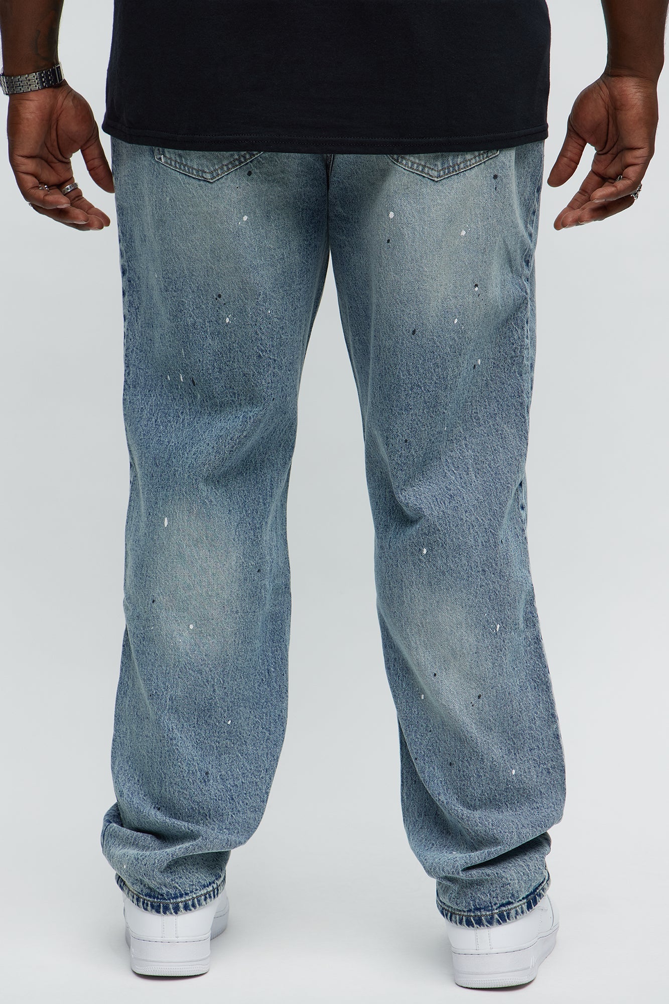 Sensible Paint Splot Distressed Slim Jeans - Medium Blue Wash