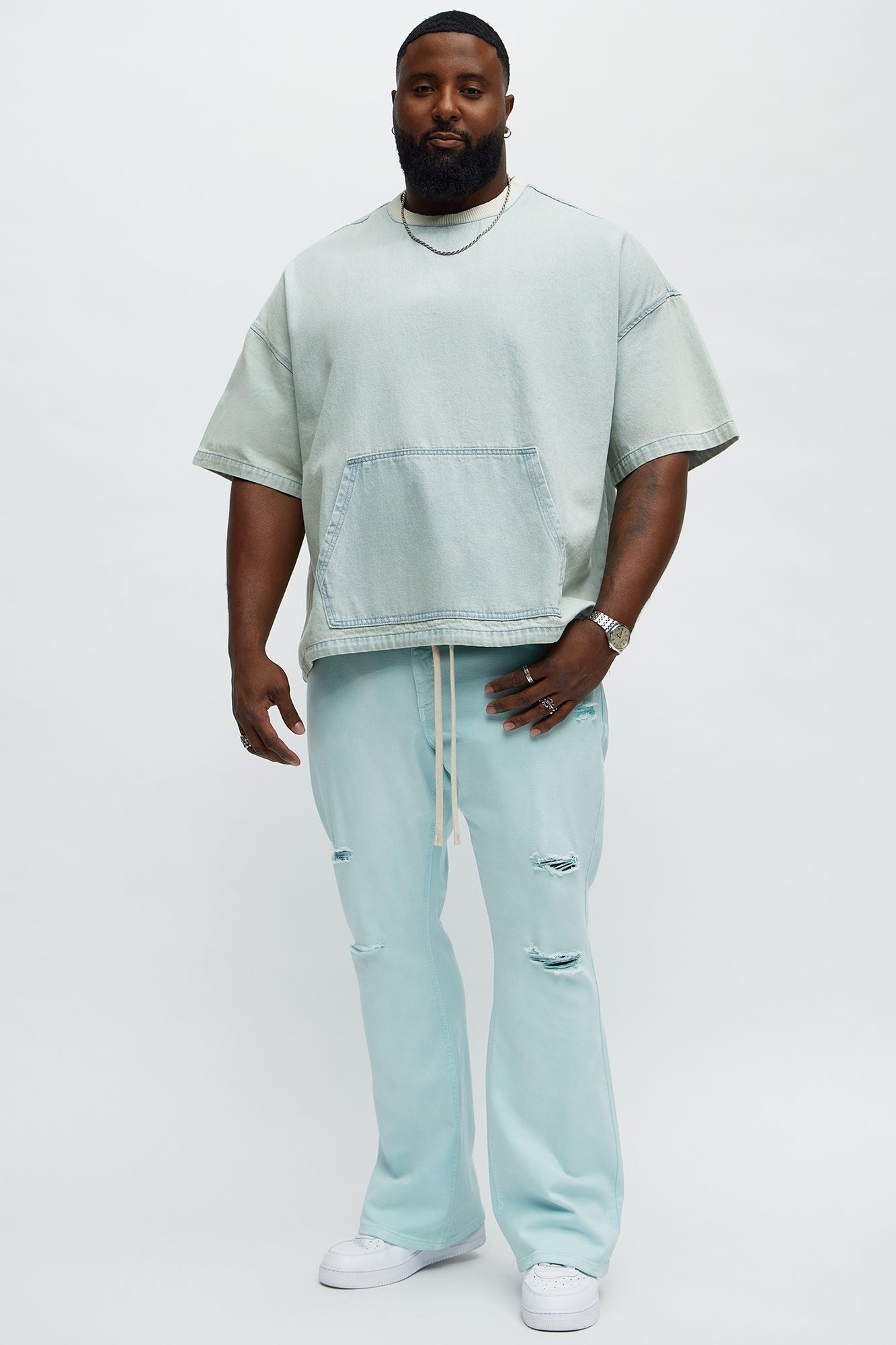 Stacked Skinny Flare Meet Me Halfway Ripped Jeans - Teal/combo