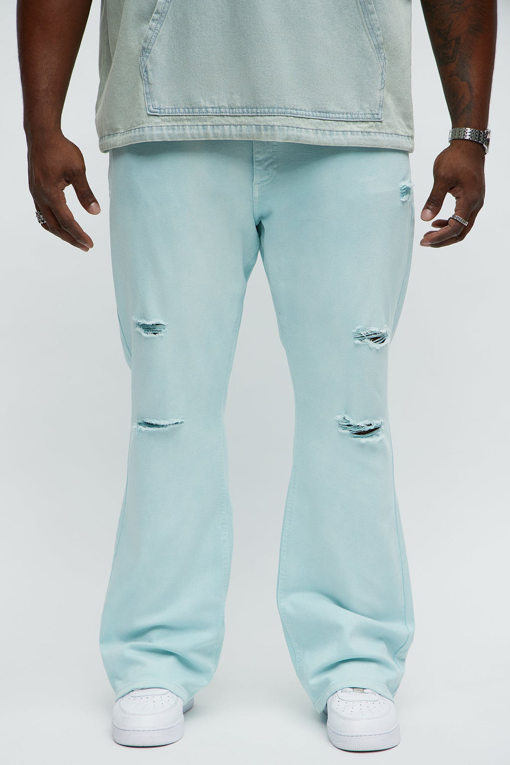 Stacked Skinny Flare Meet Me Halfway Ripped Jeans - Teal/combo
